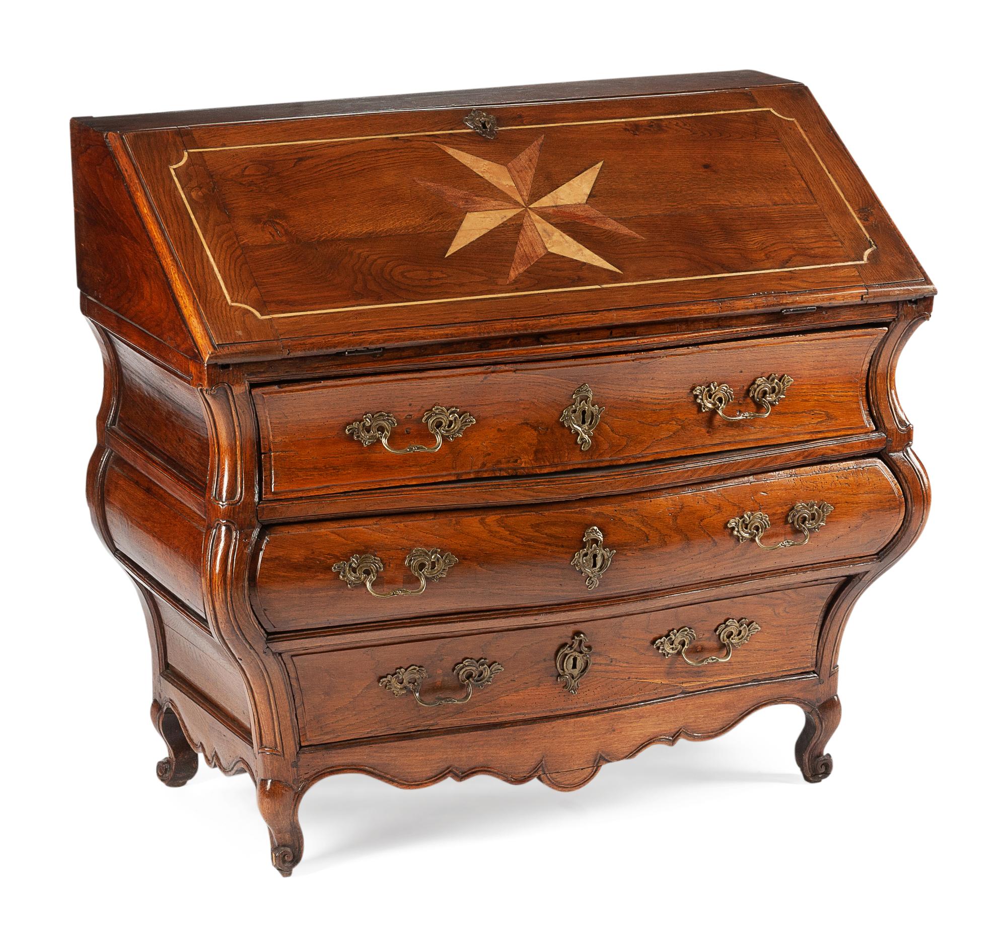 A Louis XV Provincial Slant-Front Bombe Desk