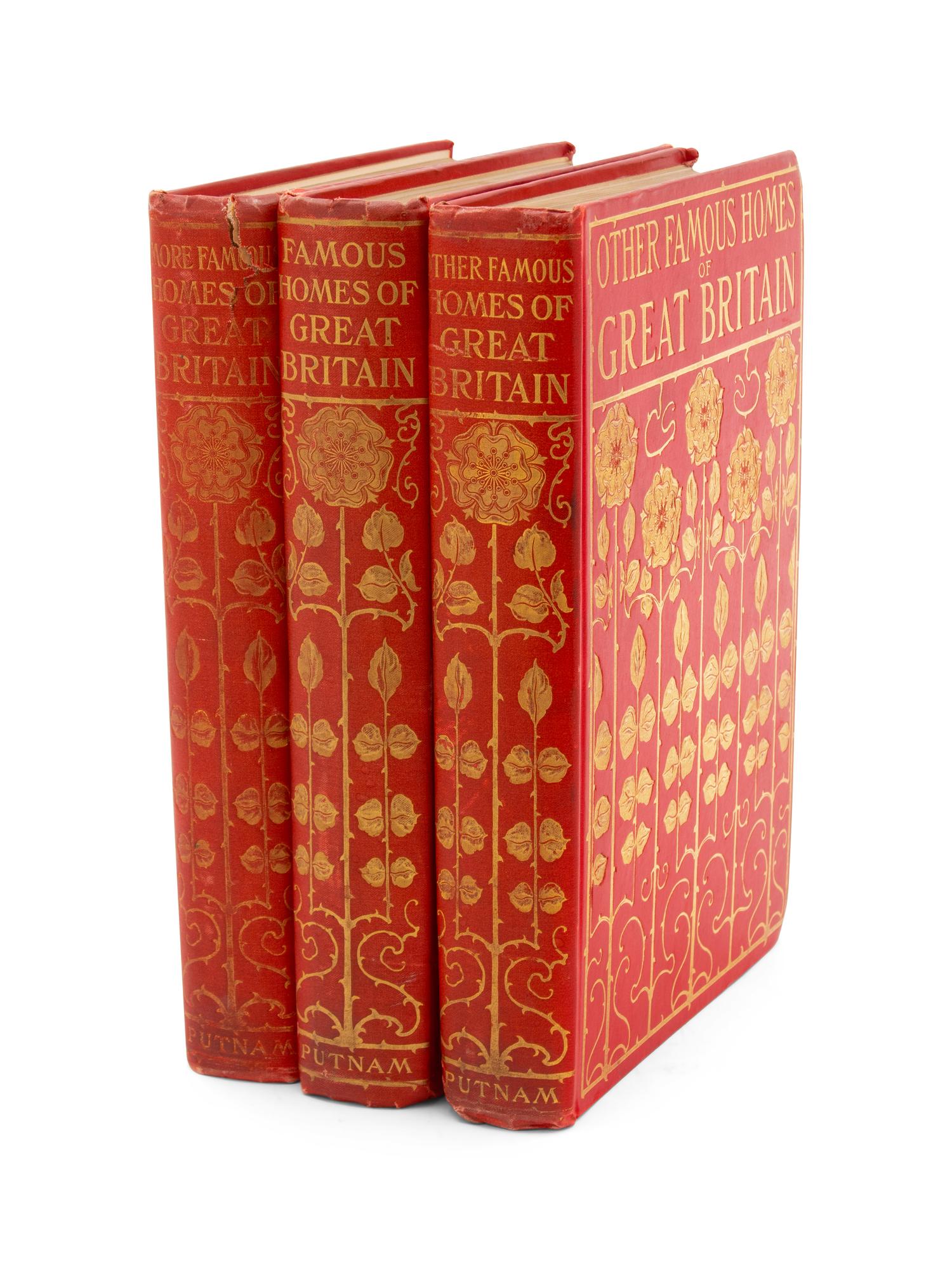 Malan, Alfred Henry, G. P. Putnam's & Sons, Famous Homes of Great Britain, Other Famous Homes of Great Britain, and More Famous Homes of Great Britain; red gilt stamped cloth, Royal 8vo. 3 Volumes.