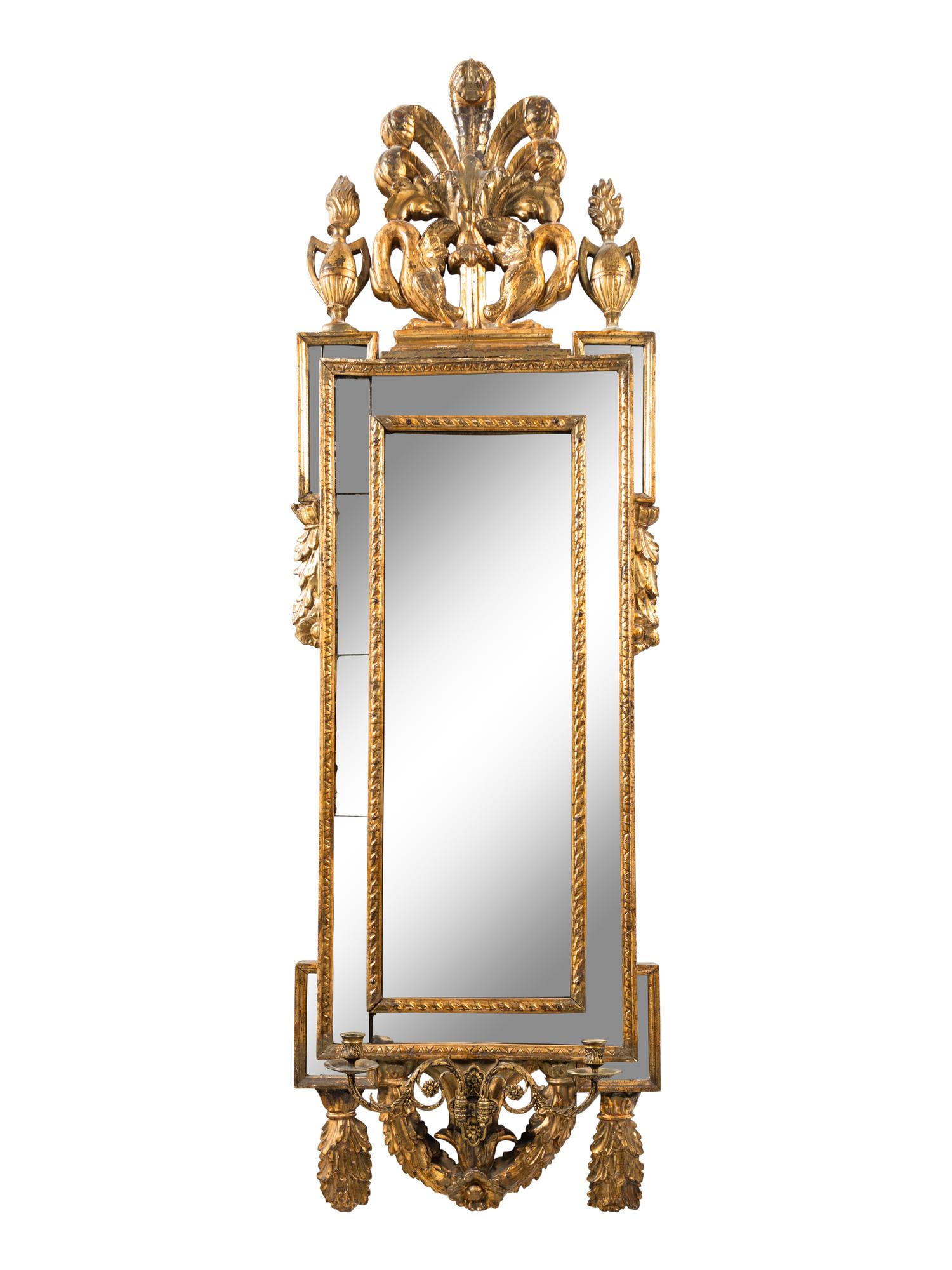 An Italian Giltwood Two-Light Girandole Mirror