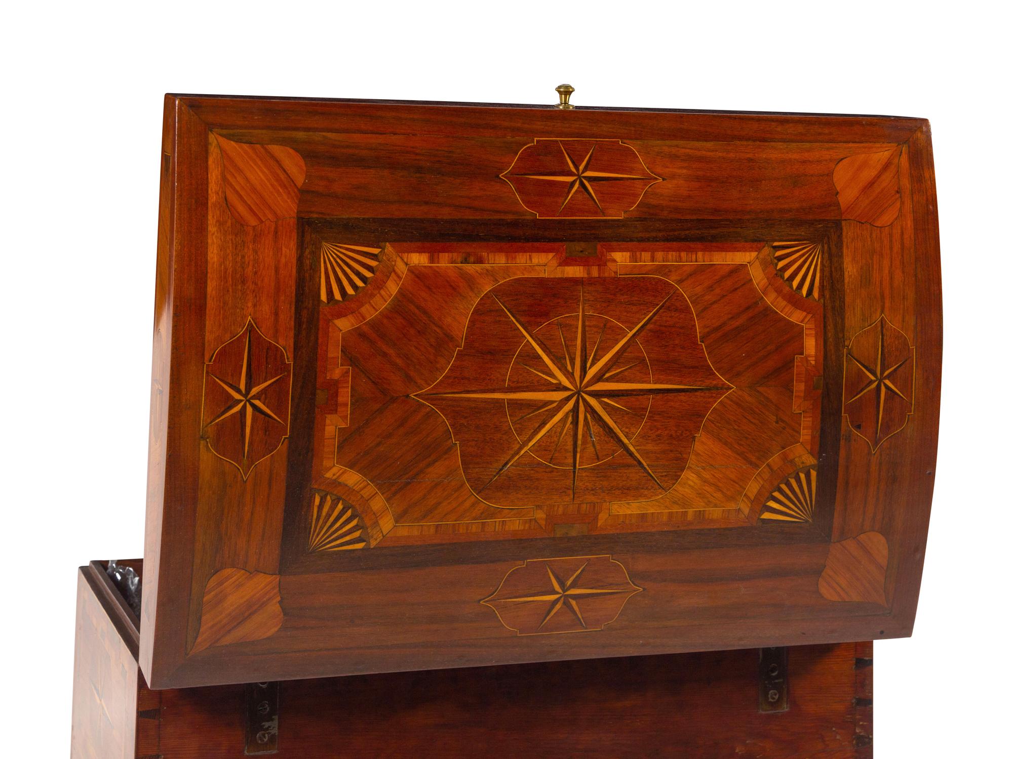 A Continental Mahogany and Marquetry Chest on Stand