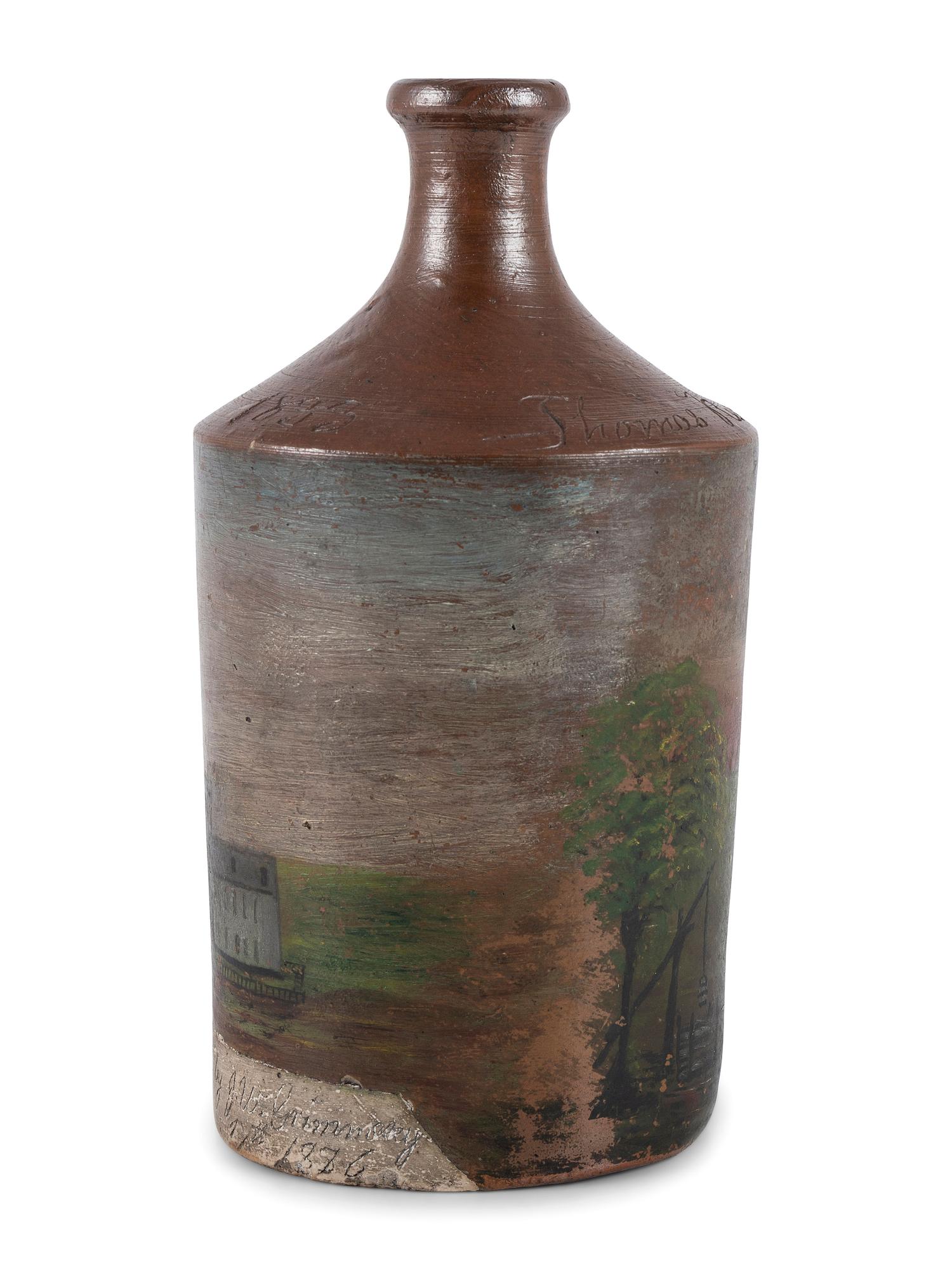A Paint Decorated Stoneware Bottle