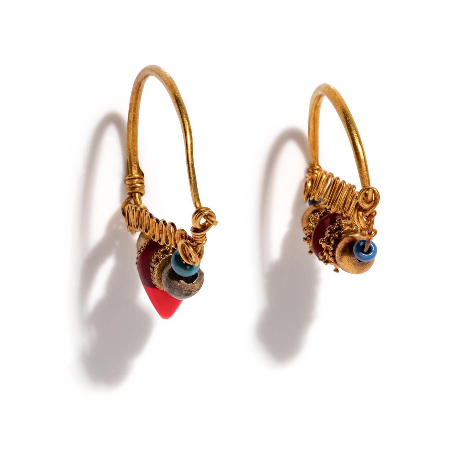 A Pair of Byzantine Gold and Glass Earrings