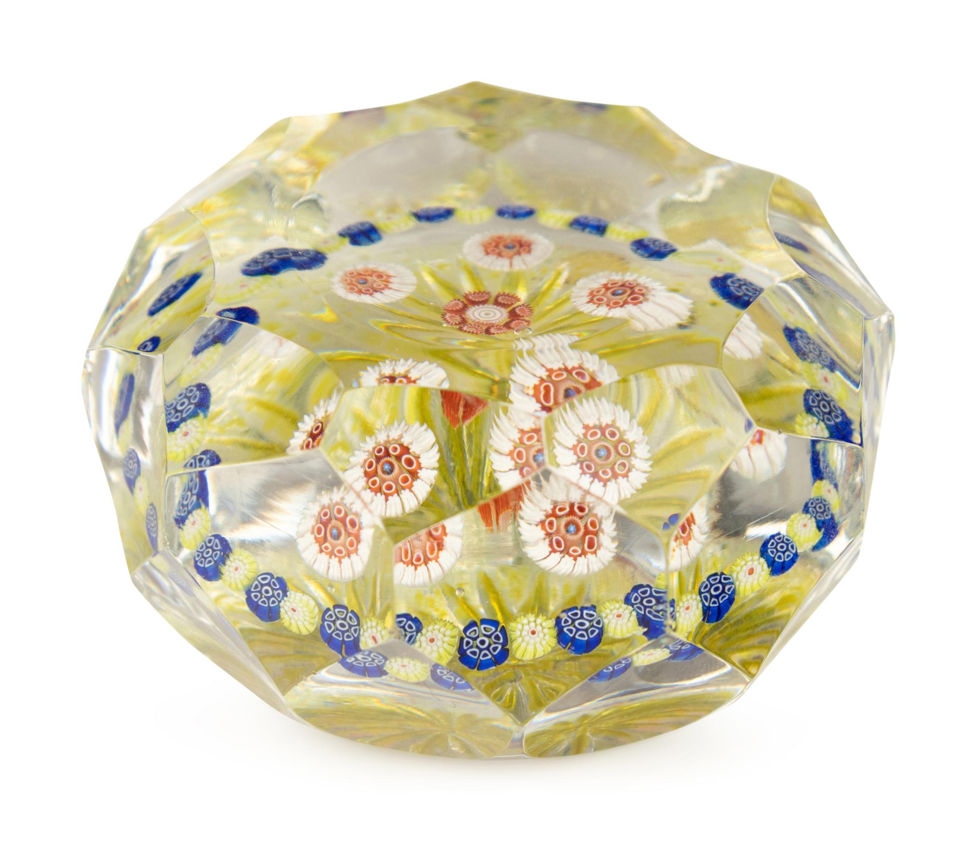 A Saint Louis Concentric Millefiori Faceted Glass Paperweight