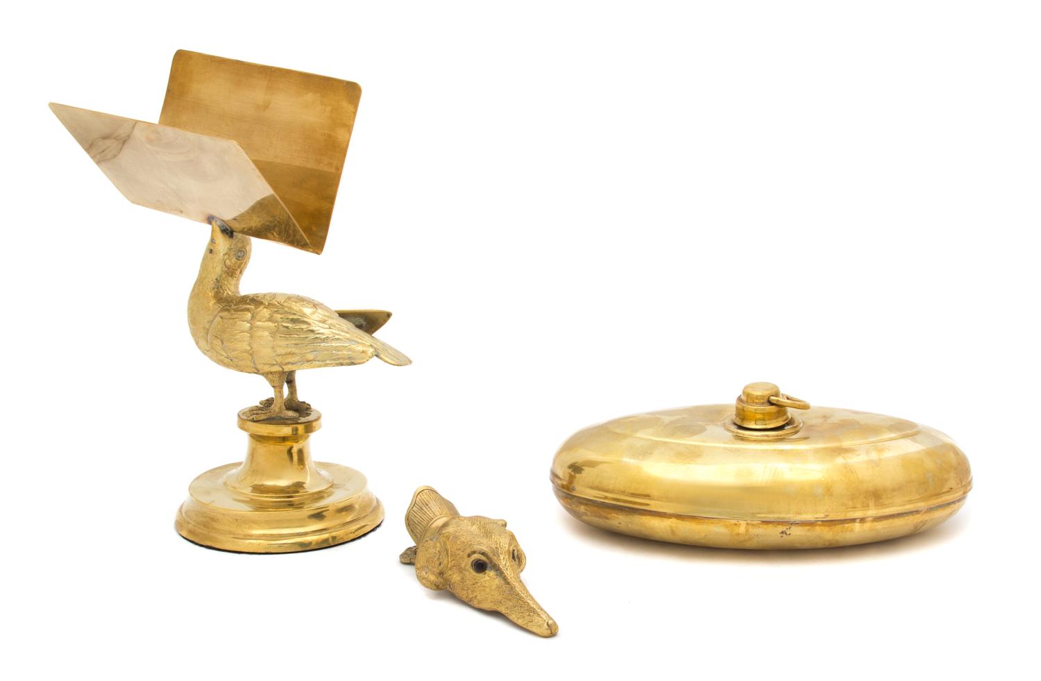A Collection of Three Brass Articles Height of tallest 10 1/2 inches. — 19TH/20TH CENTURY