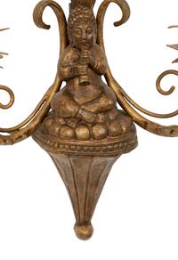 A Pair of Giltwood and Gilt Metal Two Light Wall Sconces