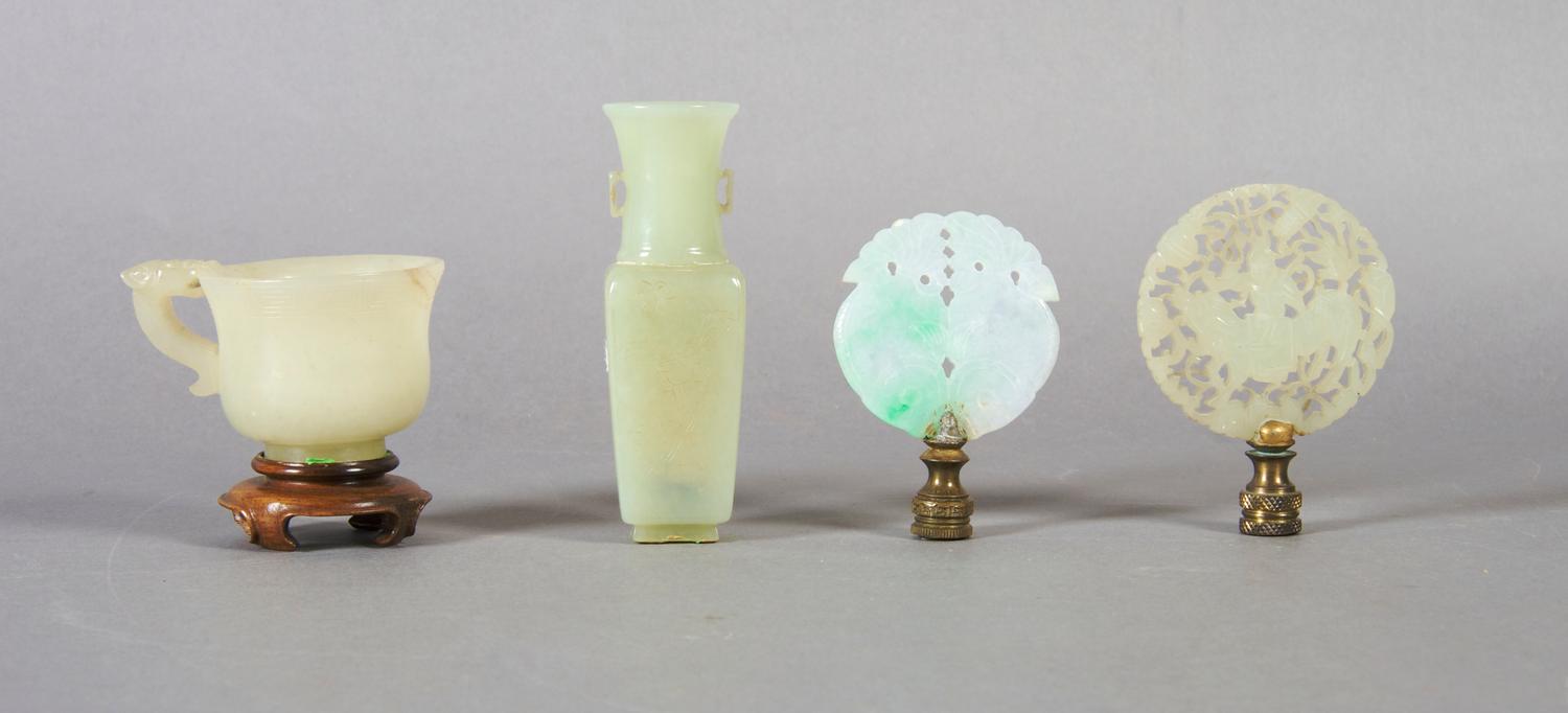 A Group of Four Chinese Jade Carvings, Height of tallest 4 inches.