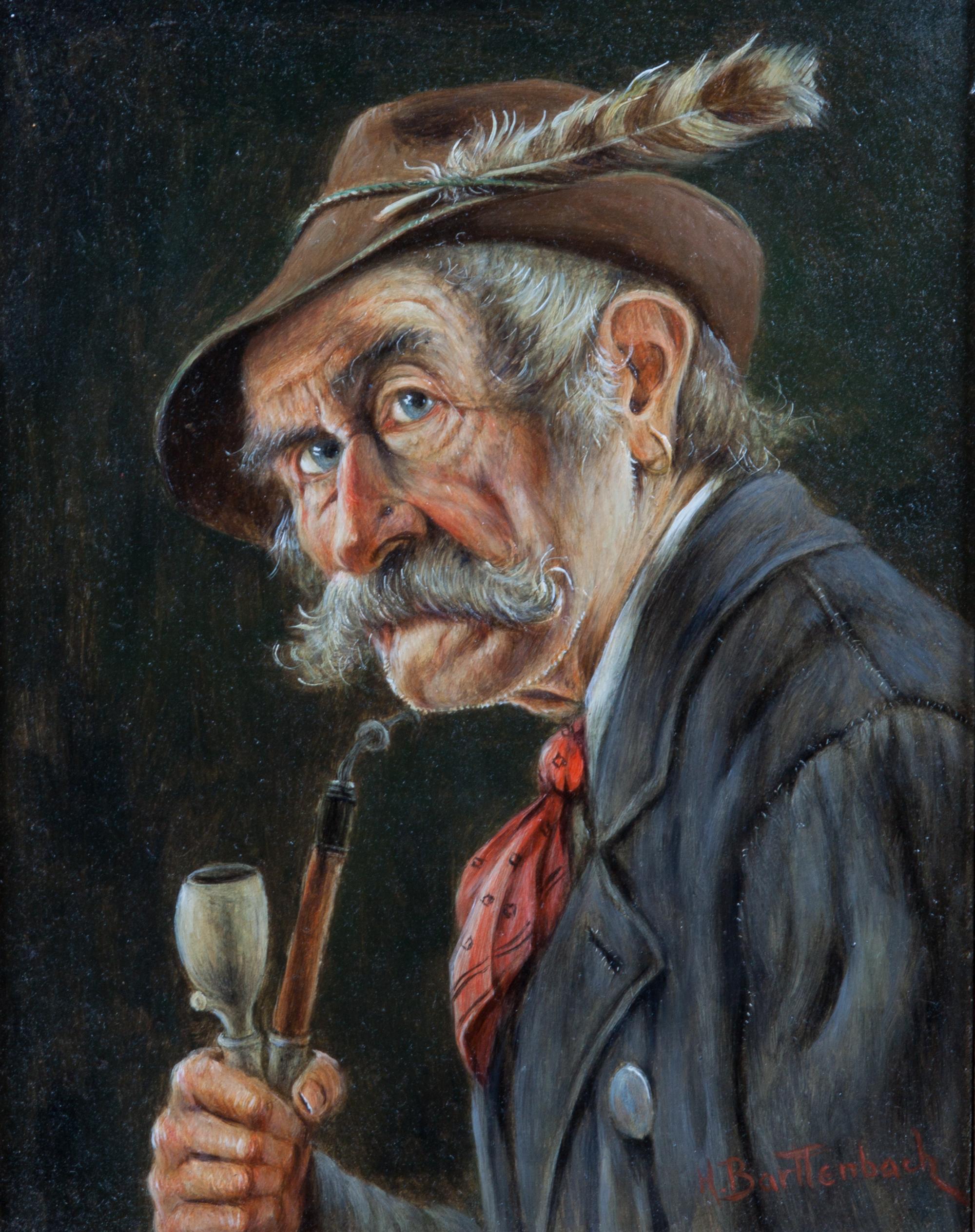 Hans Barttenbach, (German, b. 1908), A group of three portraits: Pipe Smoker, Elderly Woman holding Letter, and Moustached Gentleman