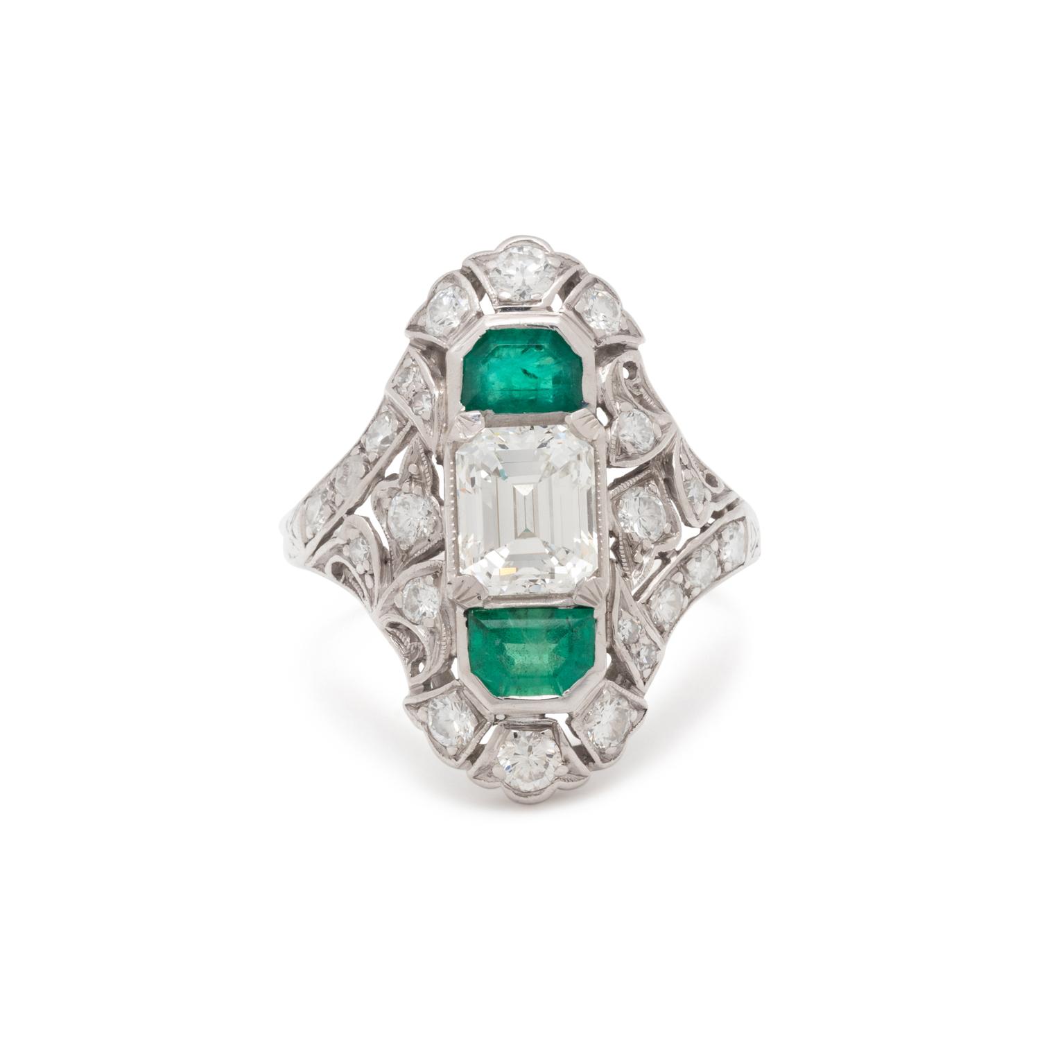 ART DECO, DIAMOND AND EMERALD RING