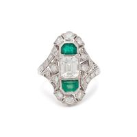 ART DECO, DIAMOND AND EMERALD RING