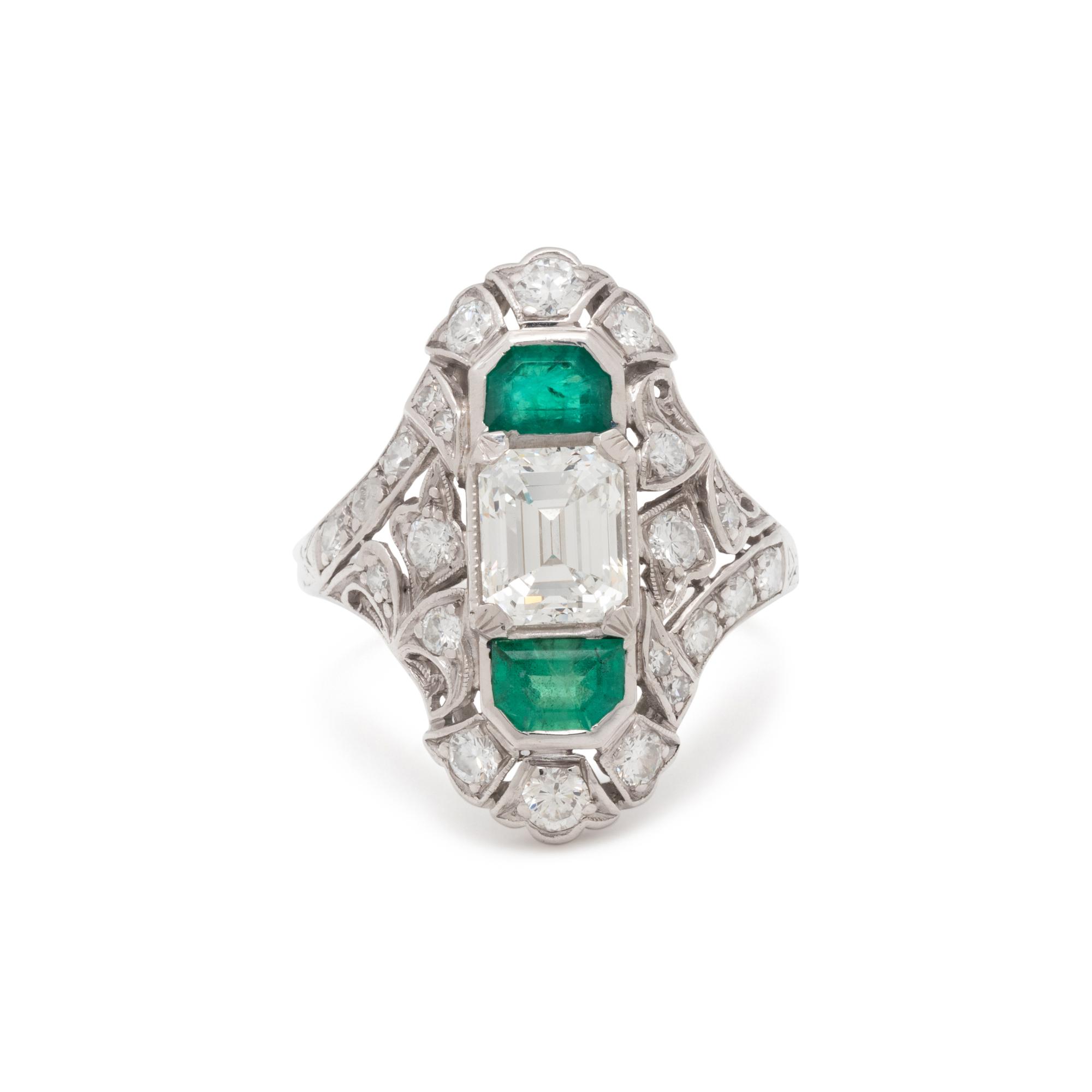 ART DECO, DIAMOND AND EMERALD RING