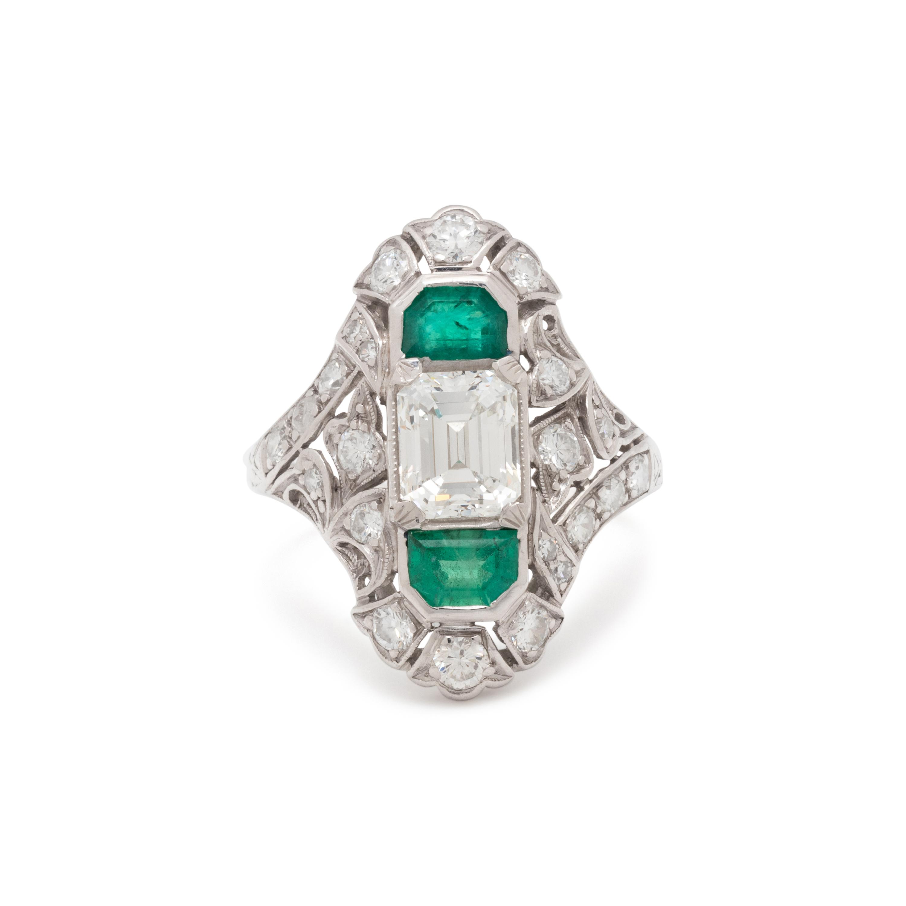 ART DECO, DIAMOND AND EMERALD RING