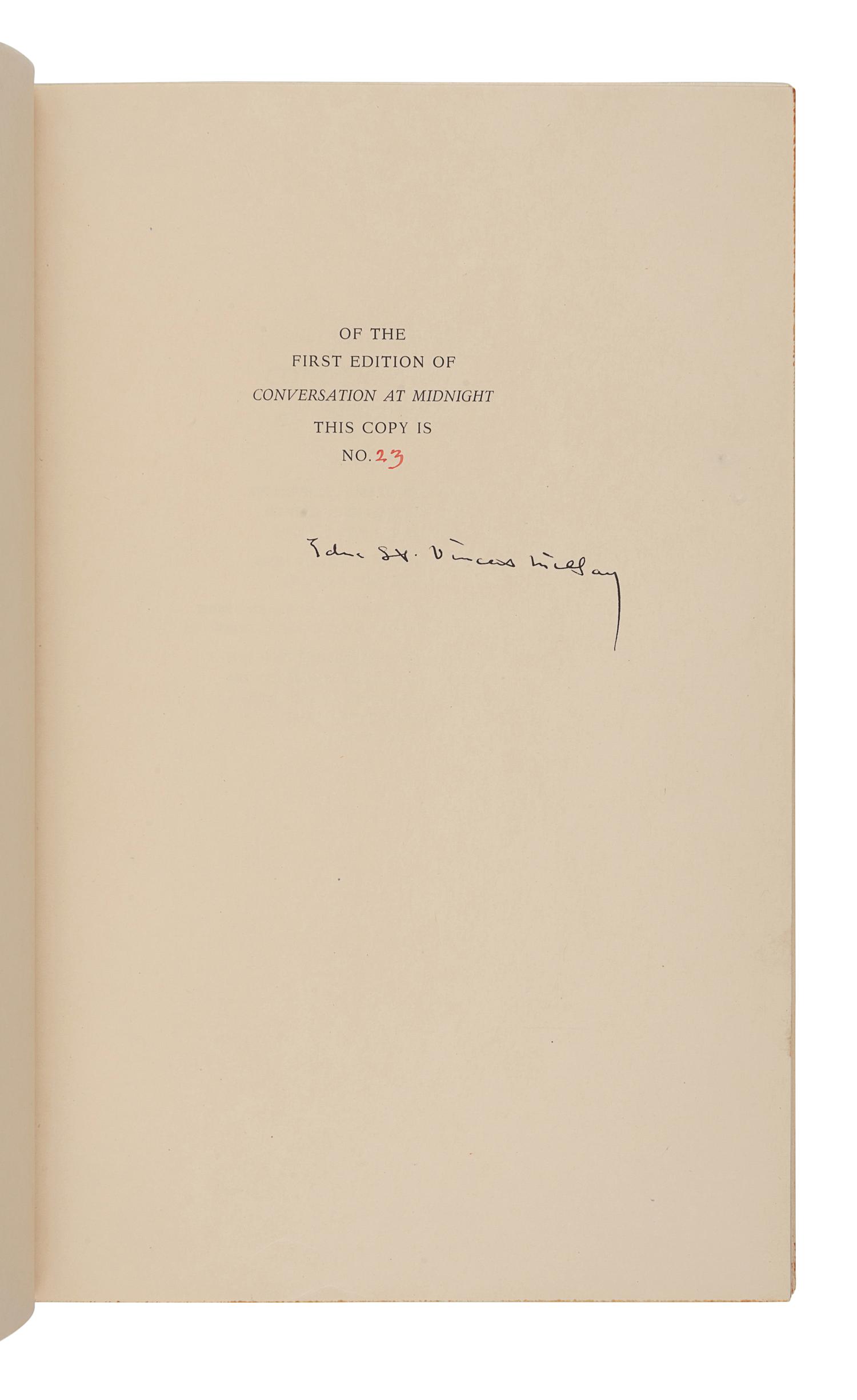 MILLAY, Edna St. Vincent (1892-1950). Conversation at Midnight . New York and London: Harper & Brothers, 1937.