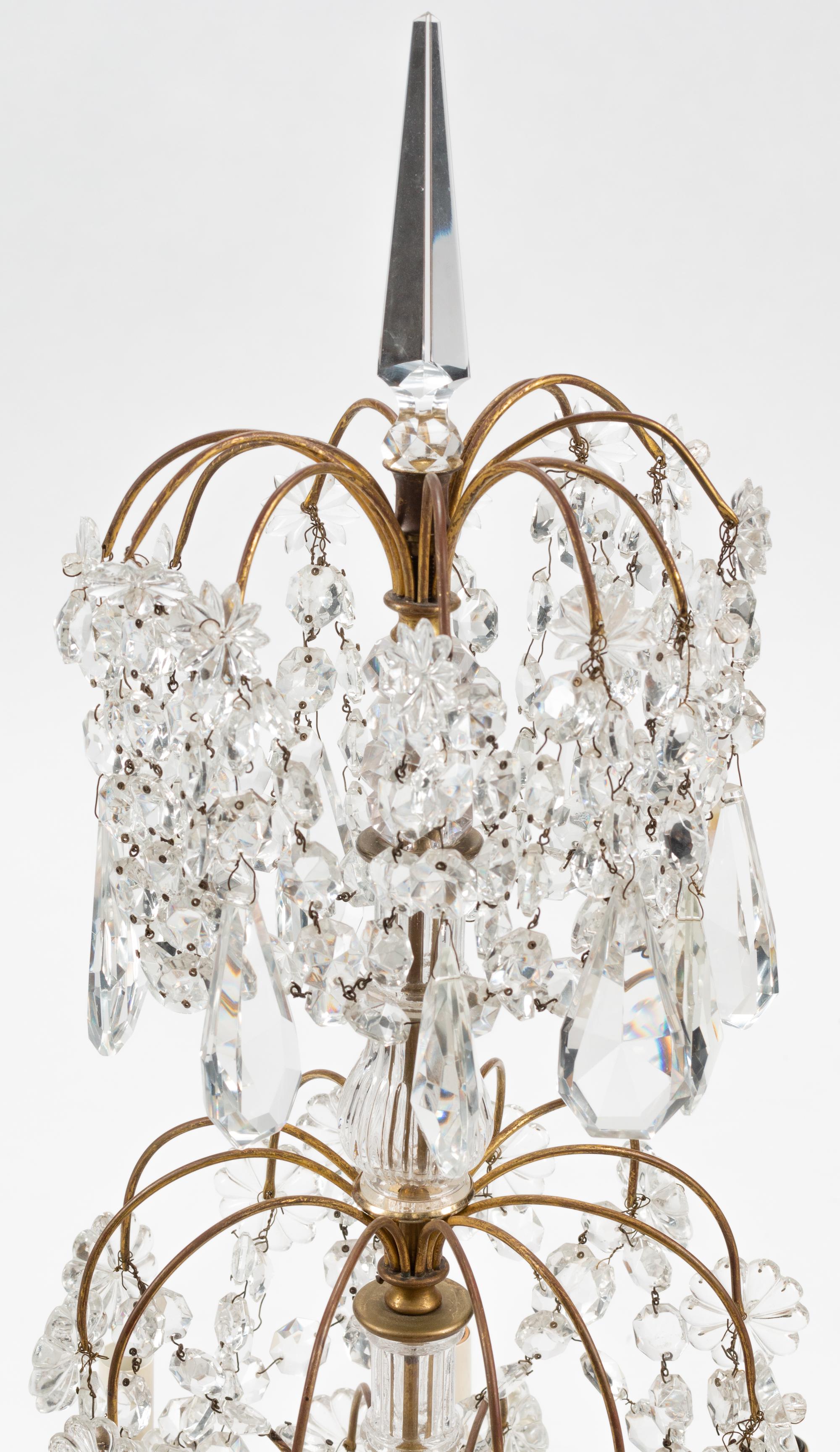 A Pair of French Gilt Bronze and Cut Glass Eight-Light Candelabra