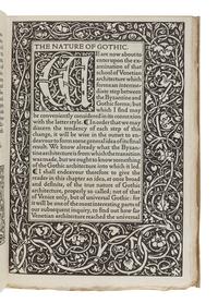 [KELMSCOTT PRESS]. RUSKIN, John (1819-1900). The Nature of Gothic: A Chapter of the Stones of Venice. Hammersmith: The Kelmscott Press for George Allen, 1892.