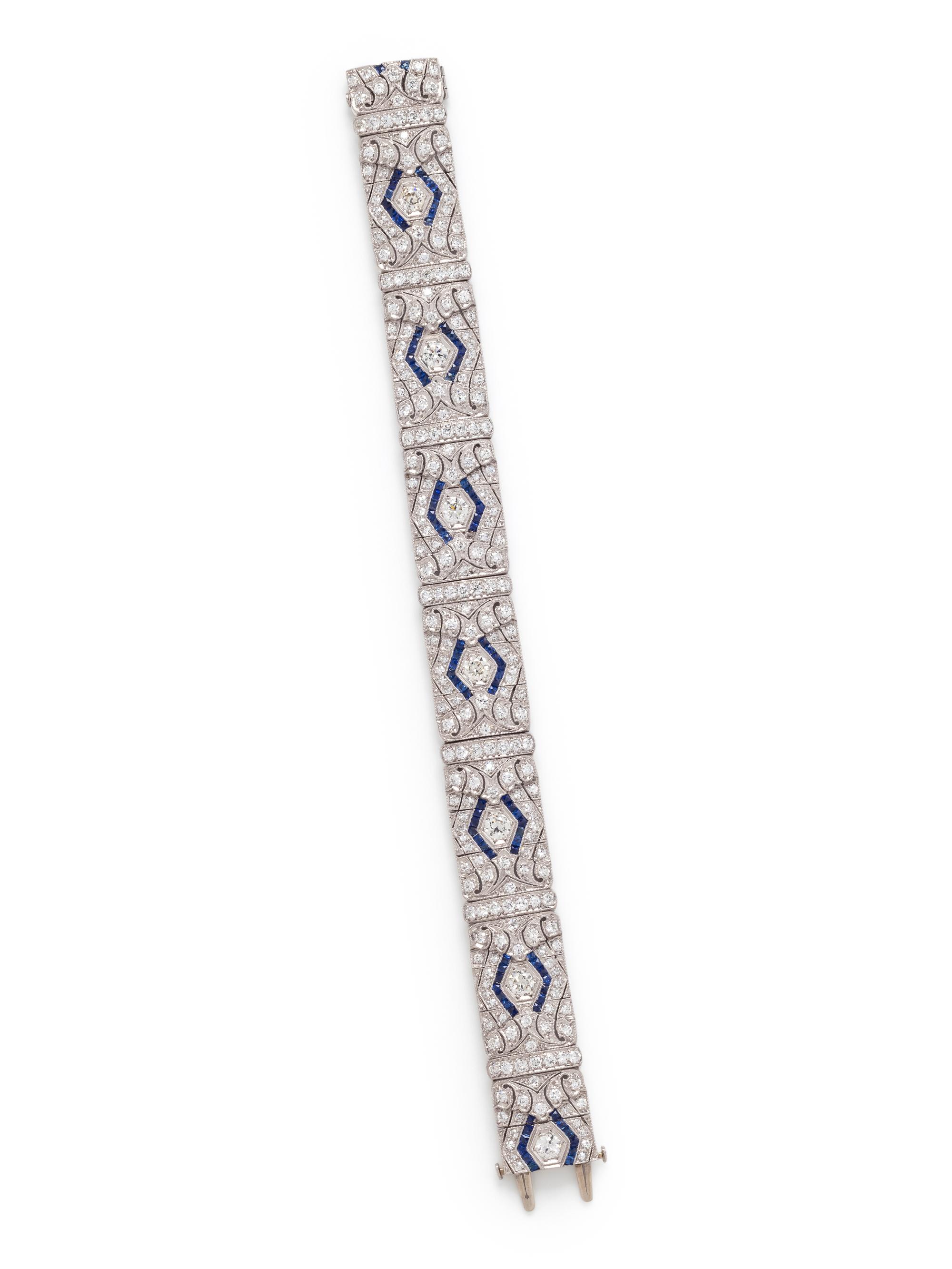 ART DECO, DIAMOND AND SYNTHETIC SAPPHIRE BRACELET