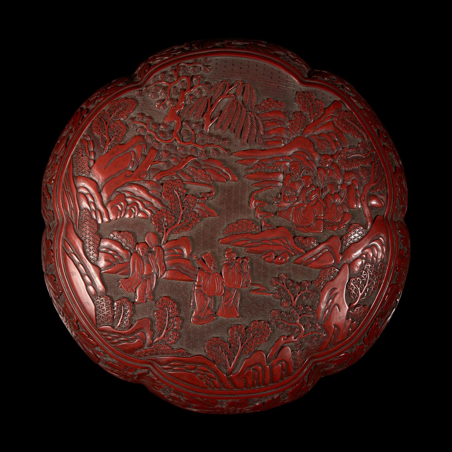 A Chinese Cinnabar Lacquer 'Eight Immortals' Covered Box 剔紅八仙圖漆盒