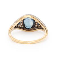 SYNTHETIC SAPPHIRE, DIAMOND, AND BICOLOR GOLD RING