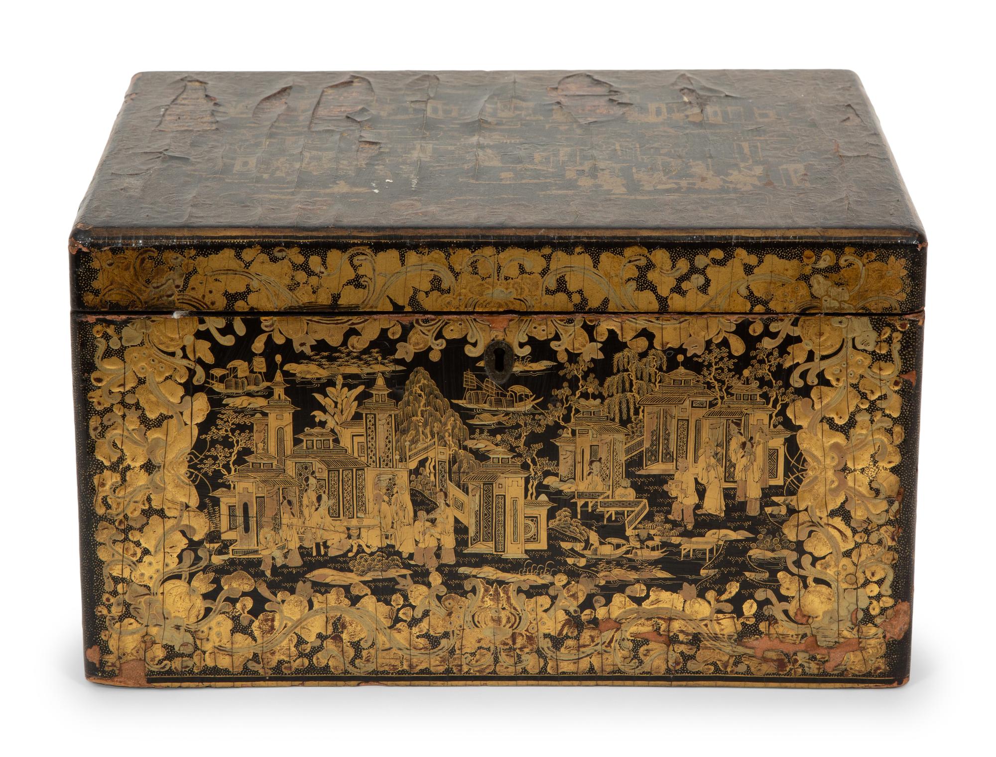 A Chinese Export Lacquered Pigskin Covered Box