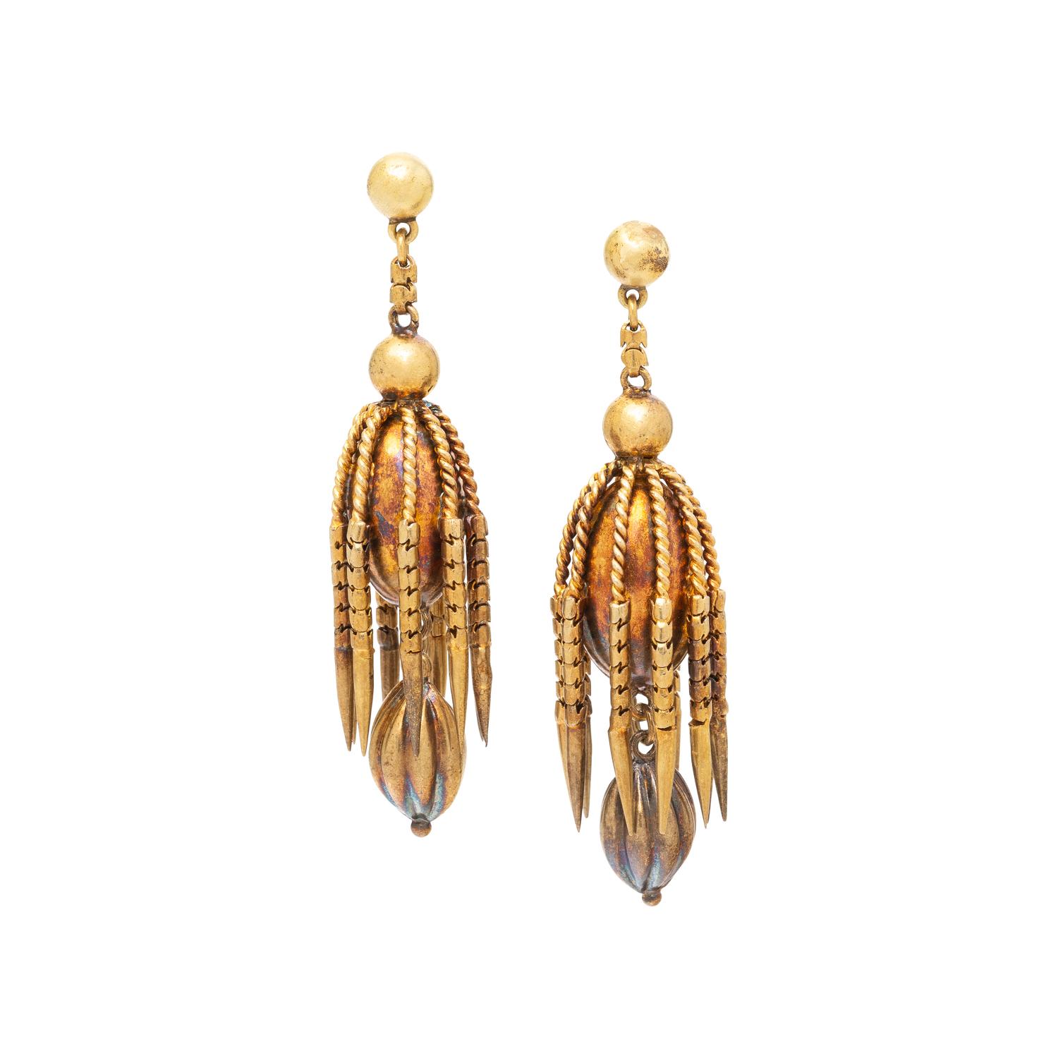 VICTORIAN, YELLOW GOLD FRINGE EARRINGS