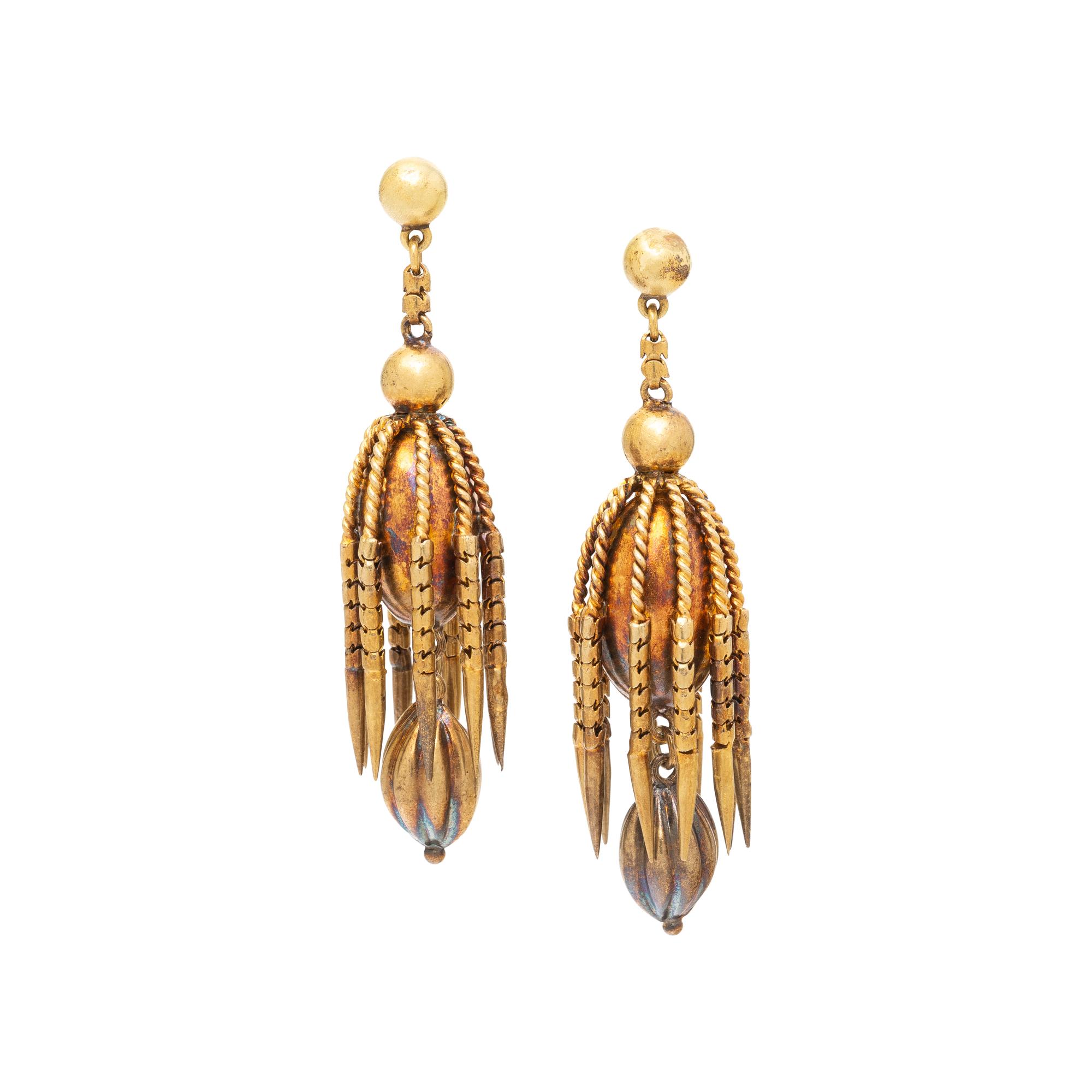 VICTORIAN, YELLOW GOLD FRINGE EARRINGS