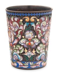 A Russian Shaded Enameled Silver Beaker