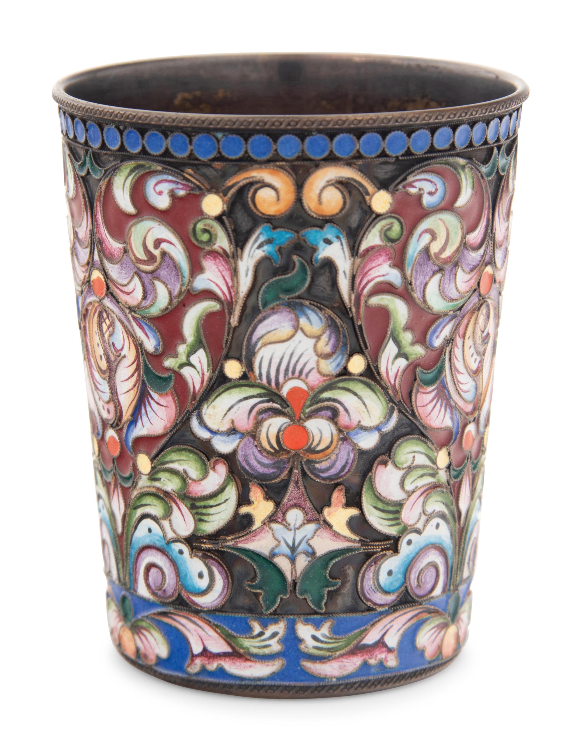 A Russian Shaded Enameled Silver Beaker