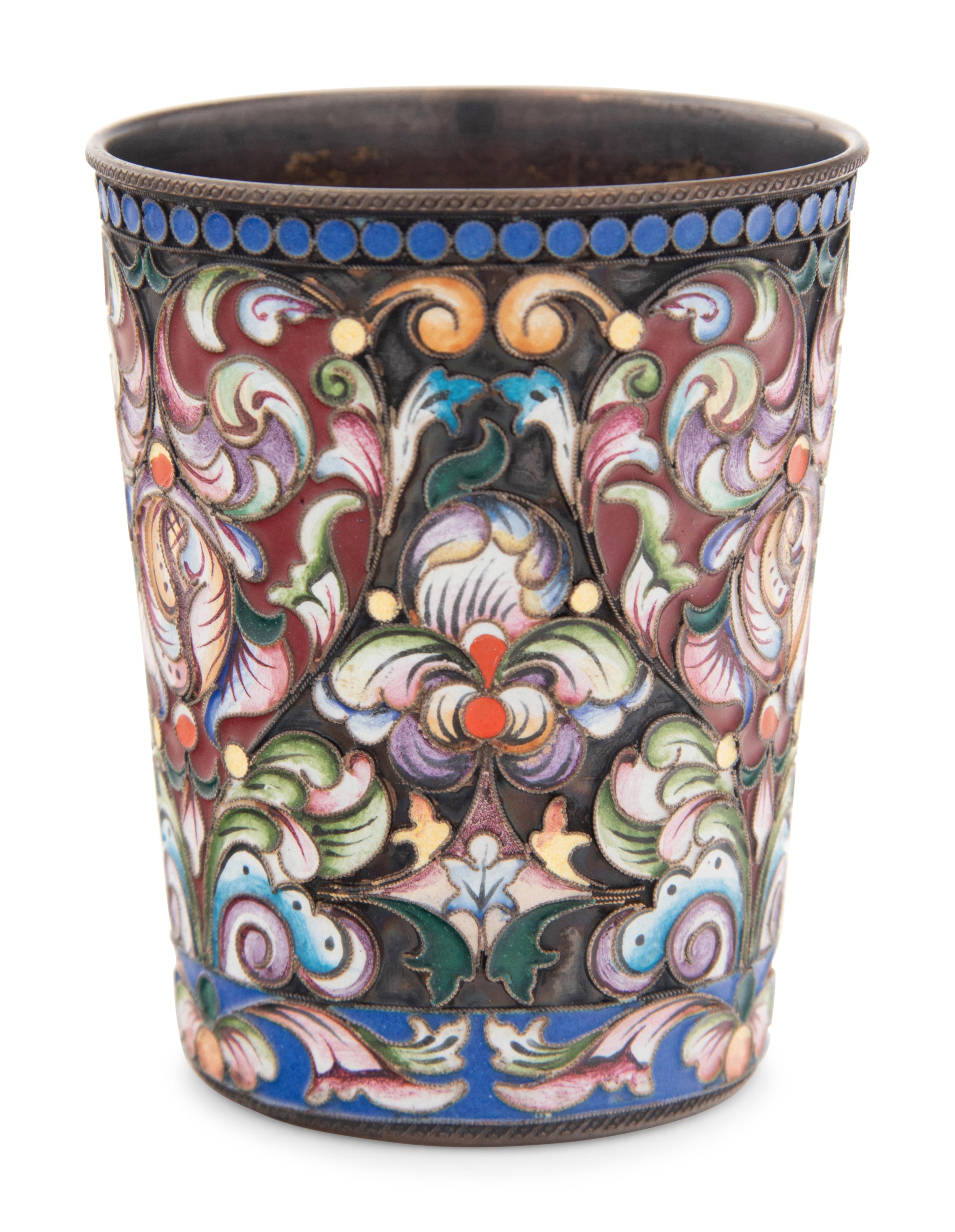 A Russian Shaded Enameled Silver Beaker