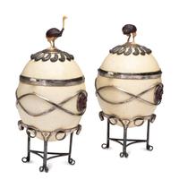 Two Silver-Mounted Ostrich Eggs