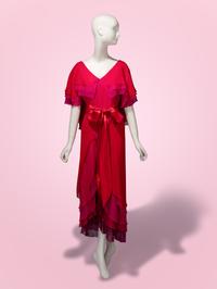 Sant' Angelo, Red Ombre Chiffon Bodysuit & Wrap Skirt, 1970's