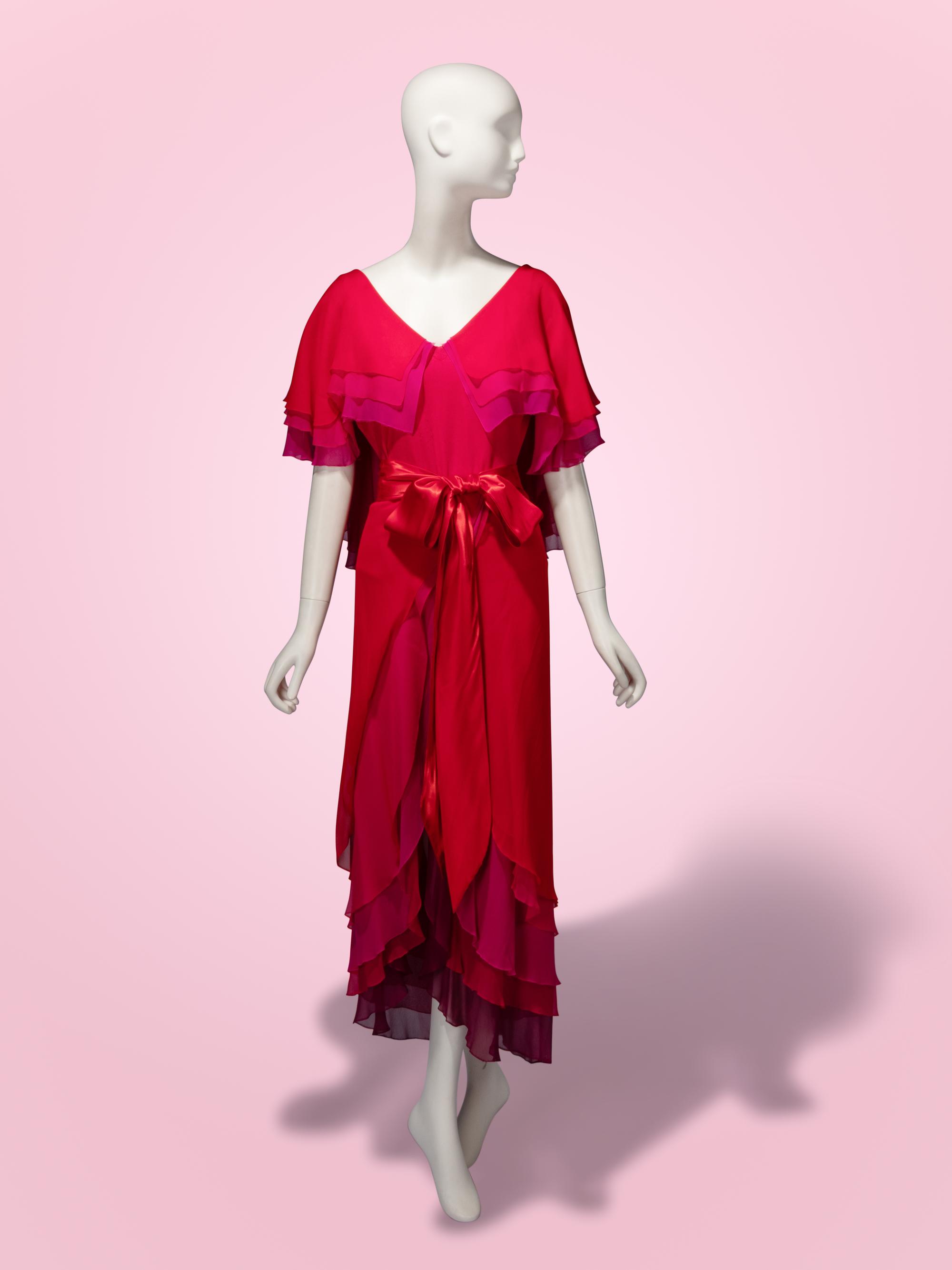 Sant' Angelo, Red Ombre Chiffon Bodysuit & Wrap Skirt, 1970's