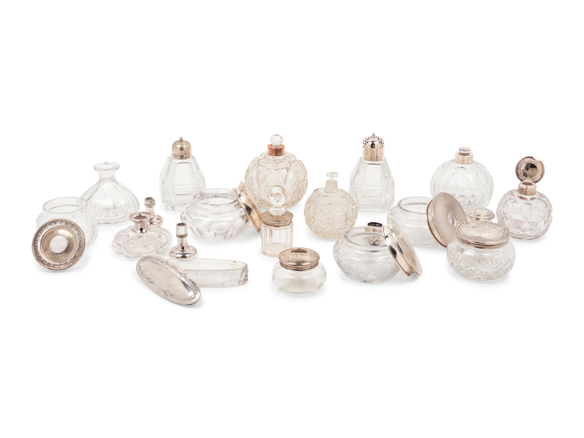 A Collection of Silver and Silver-Plate Mounted Glass Dresser Jars