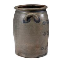 A Four-Gallon Cobalt and Stencil Decorated Stoneware Crock