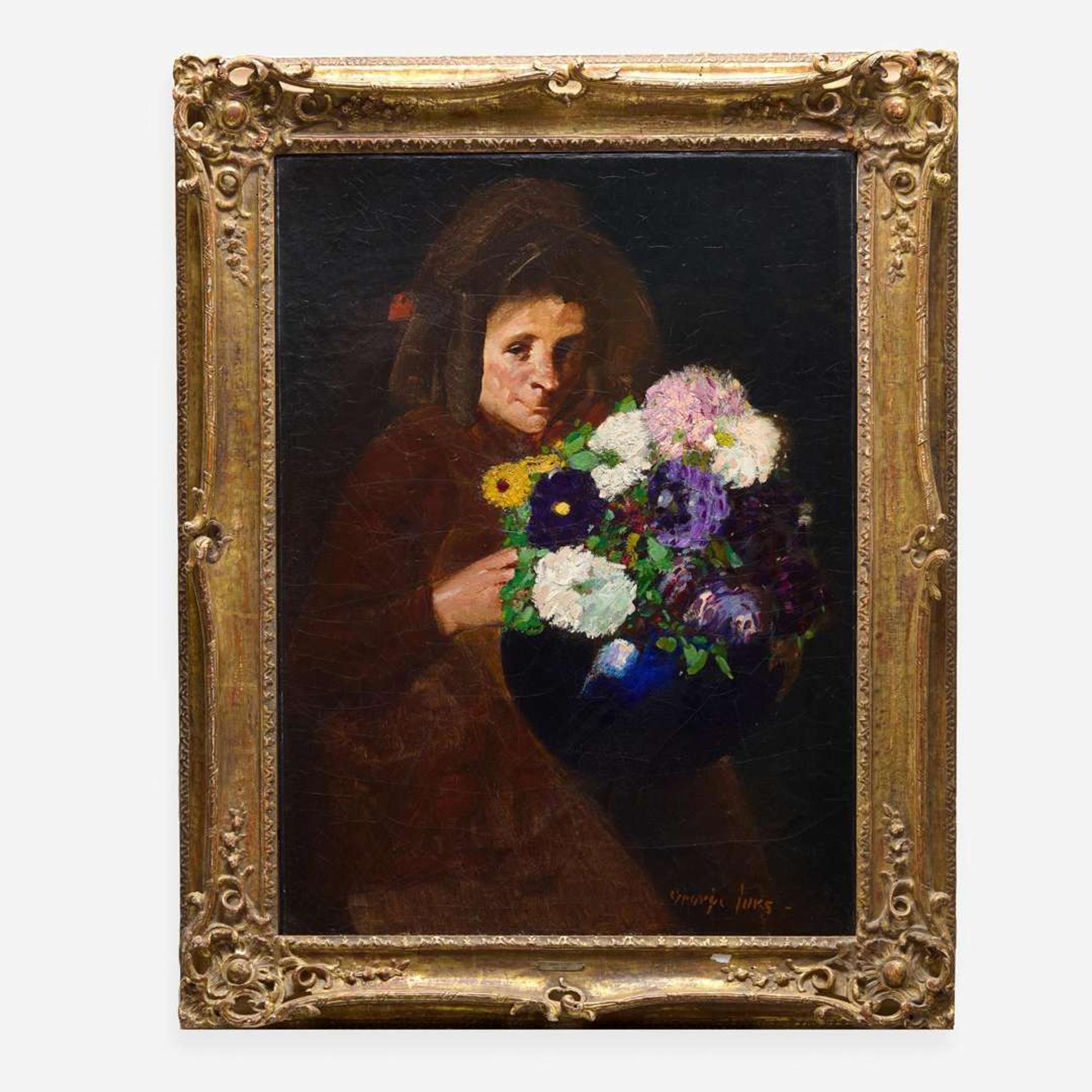 George Benjamin Luks (American 1866-1933) Woman with Bouquet (Old Flower Woman)