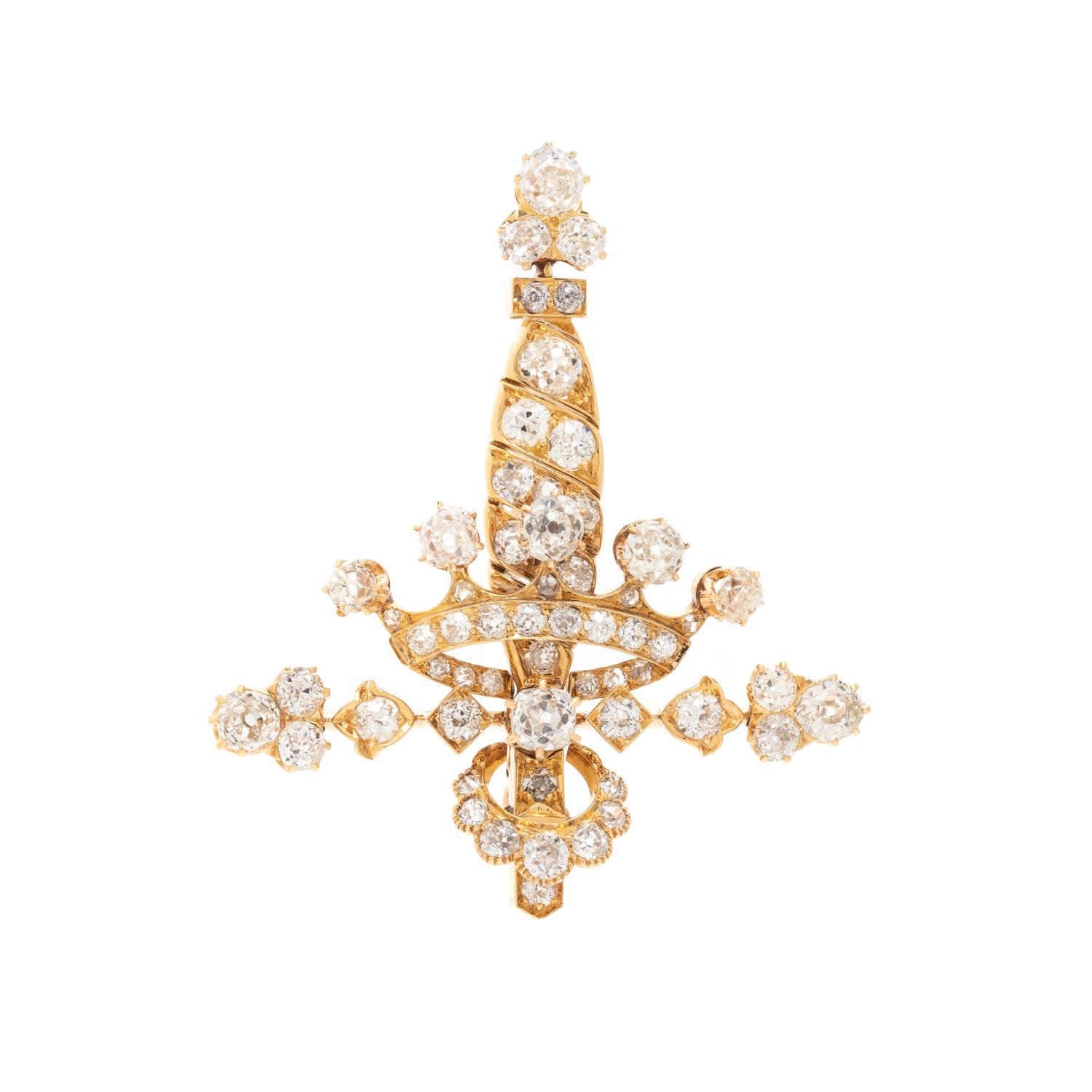 ANTIQUE, YELLOW GOLD AND DIAMOND BROOCH