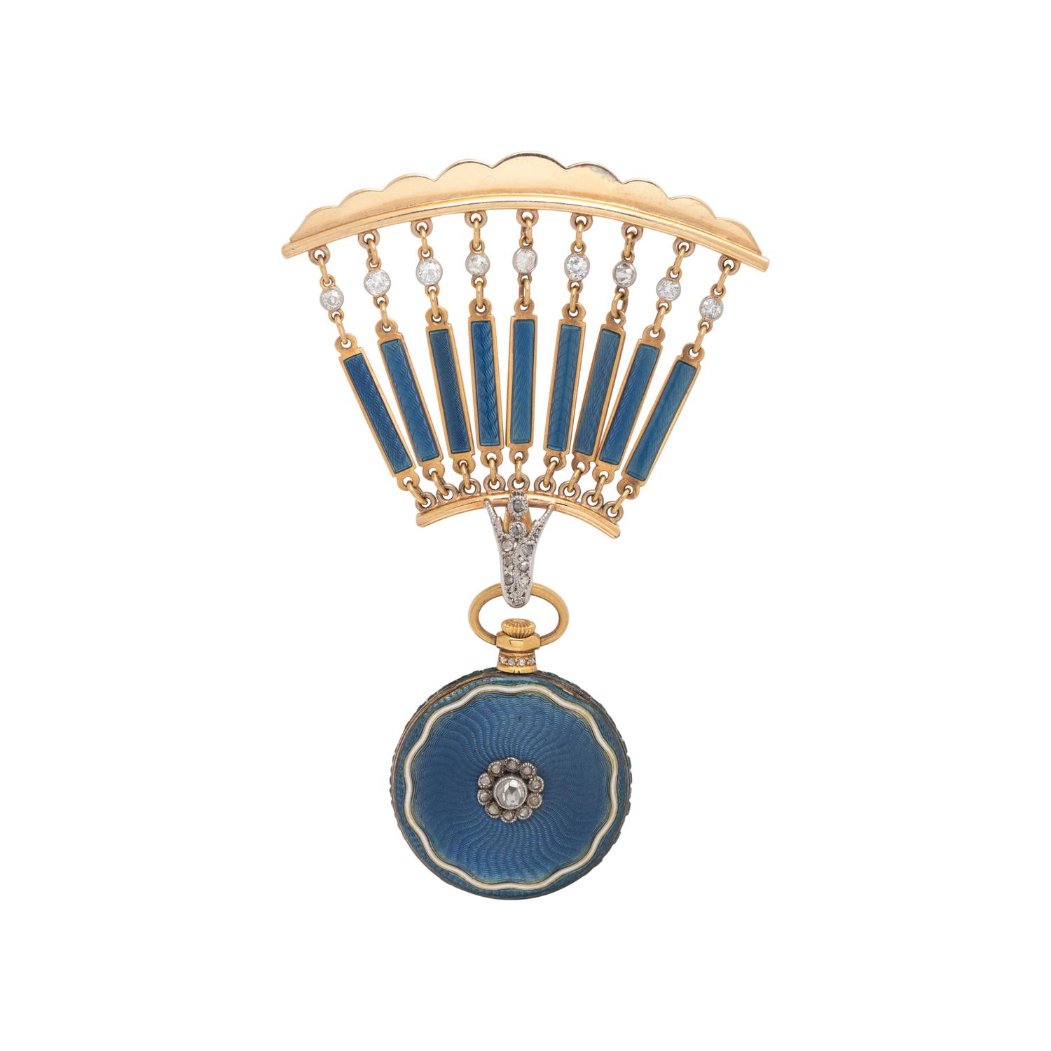 TIFFANY & CO., EDWARDIAN, DIAMOND AND ENAMEL LAPEL WATCH