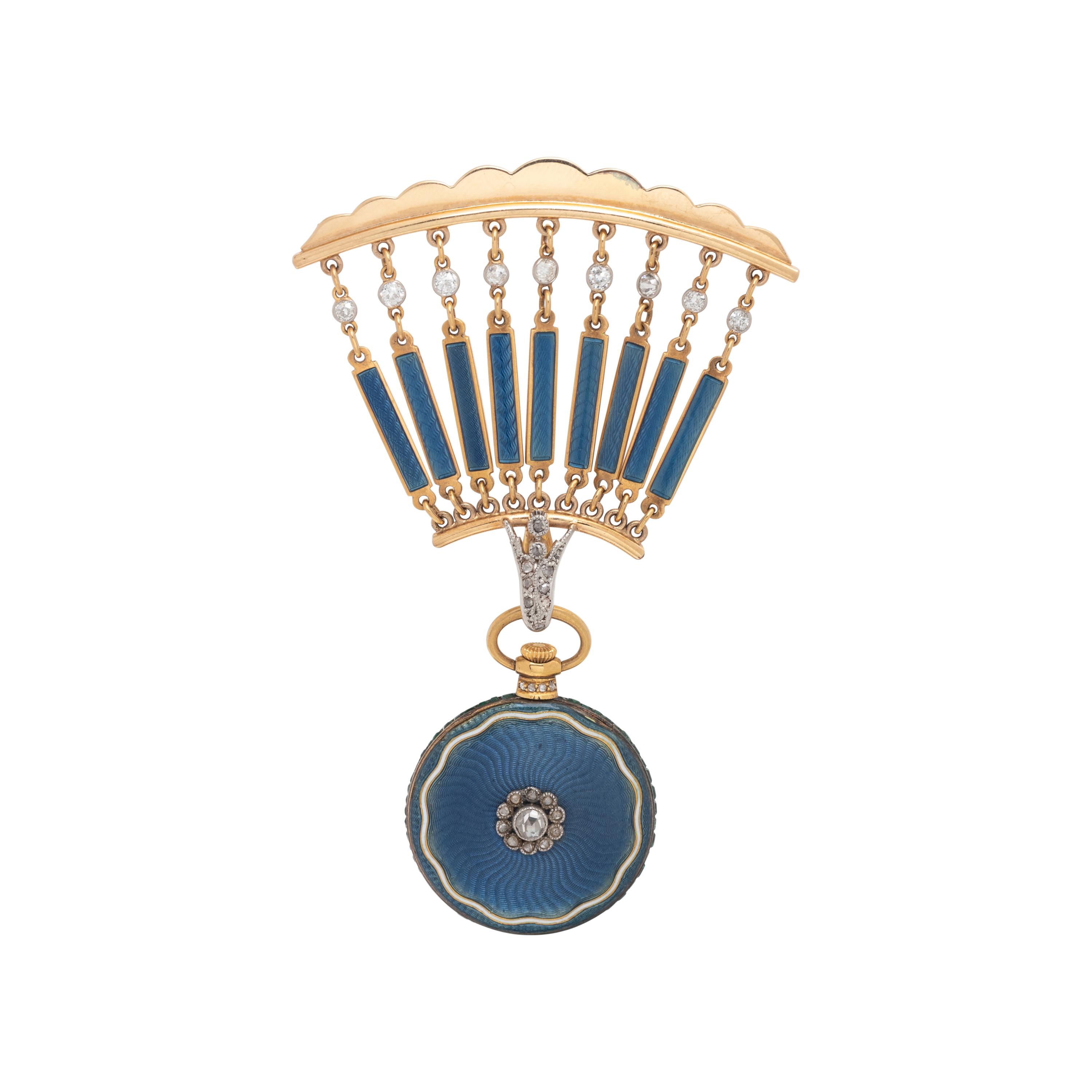 TIFFANY & CO., EDWARDIAN, DIAMOND AND ENAMEL LAPEL WATCH