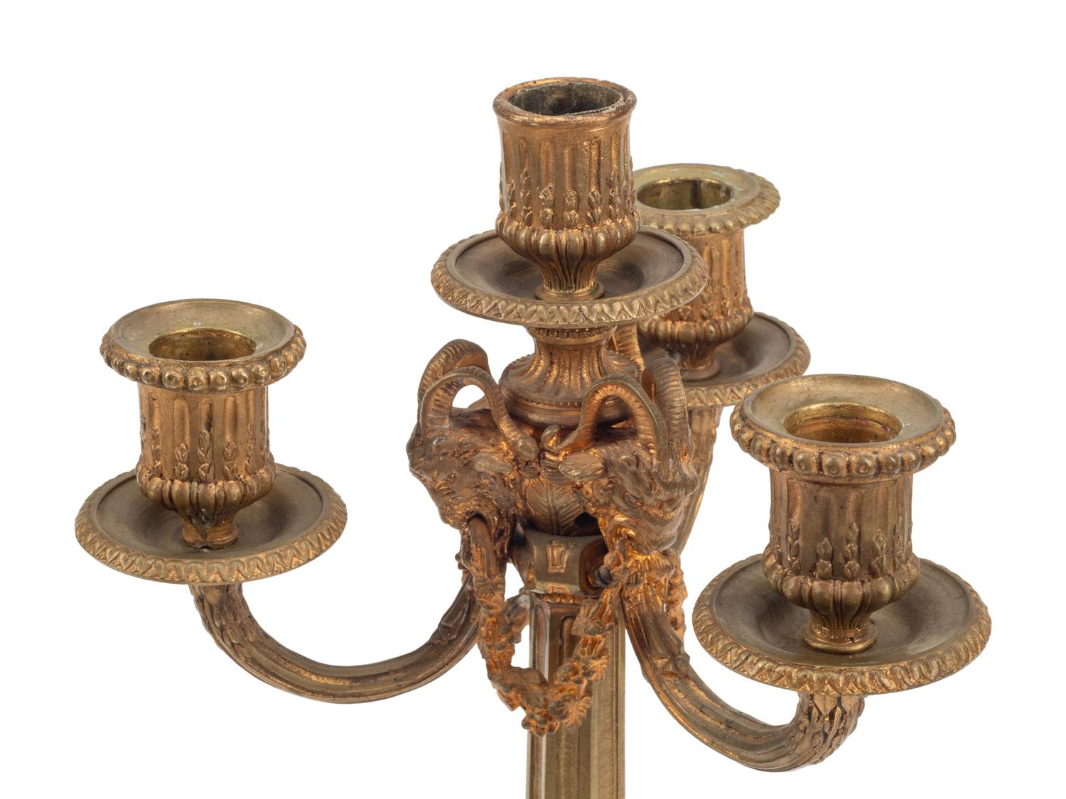 A Pair of Continental Gilt Bronze and Marble Candlesticks