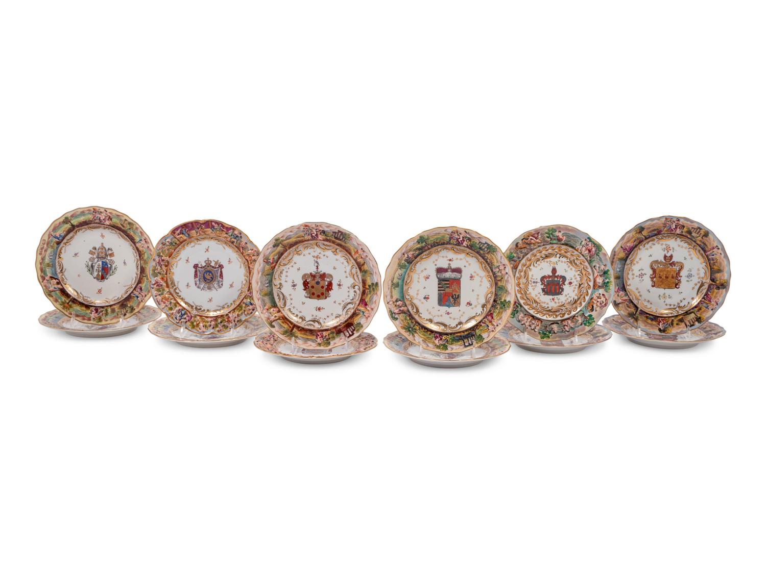 A Set of Twelve Capodimonte Armorial Porcelain Plates
