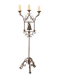 A Spanish Baroque Style Wrought Iron Torchère with Bell
