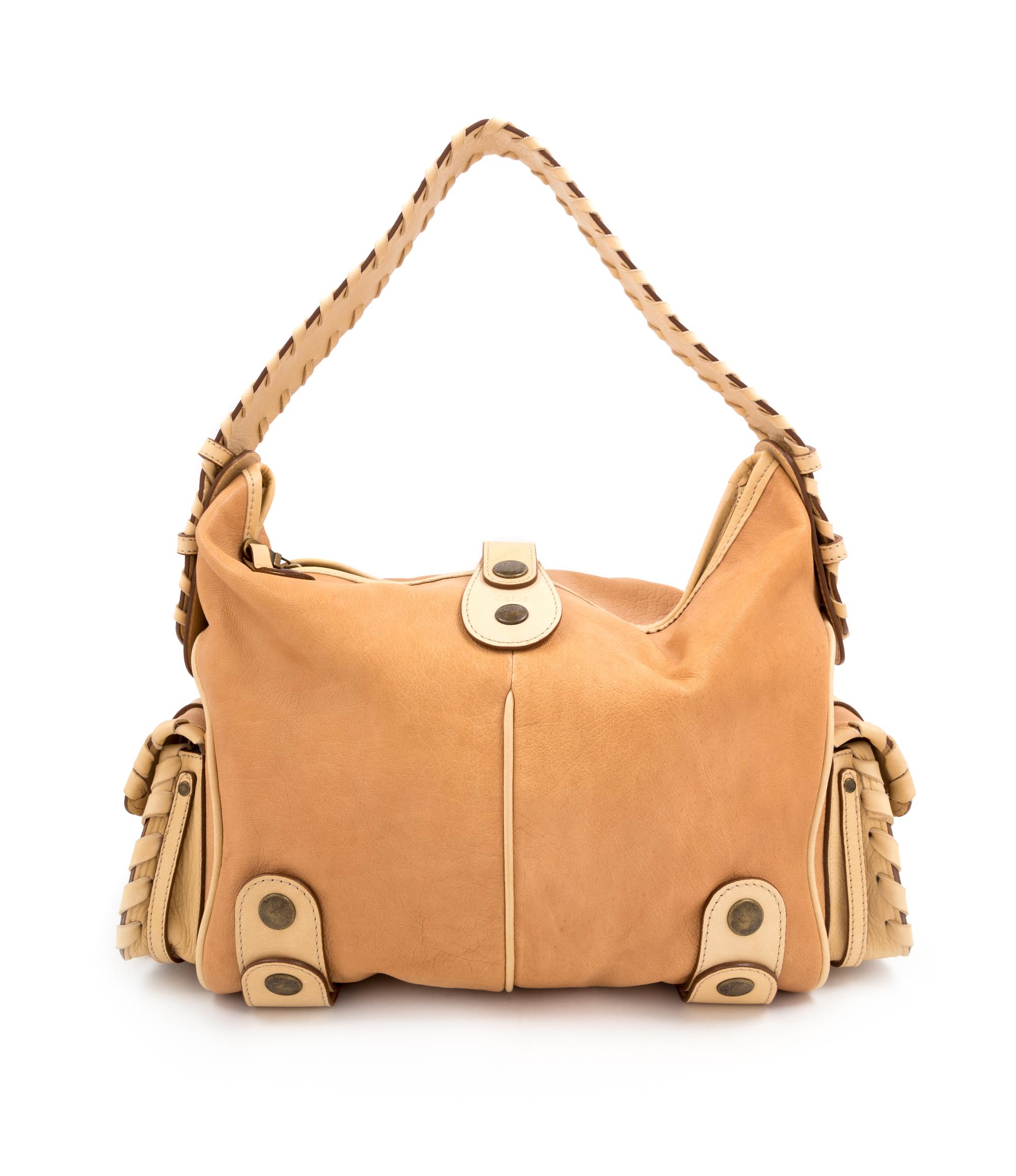 A Chloe Tan Leather Silverado Shoulder Bag, 10" H x 15" W x 7.25" D; Strap drop: 9.5".