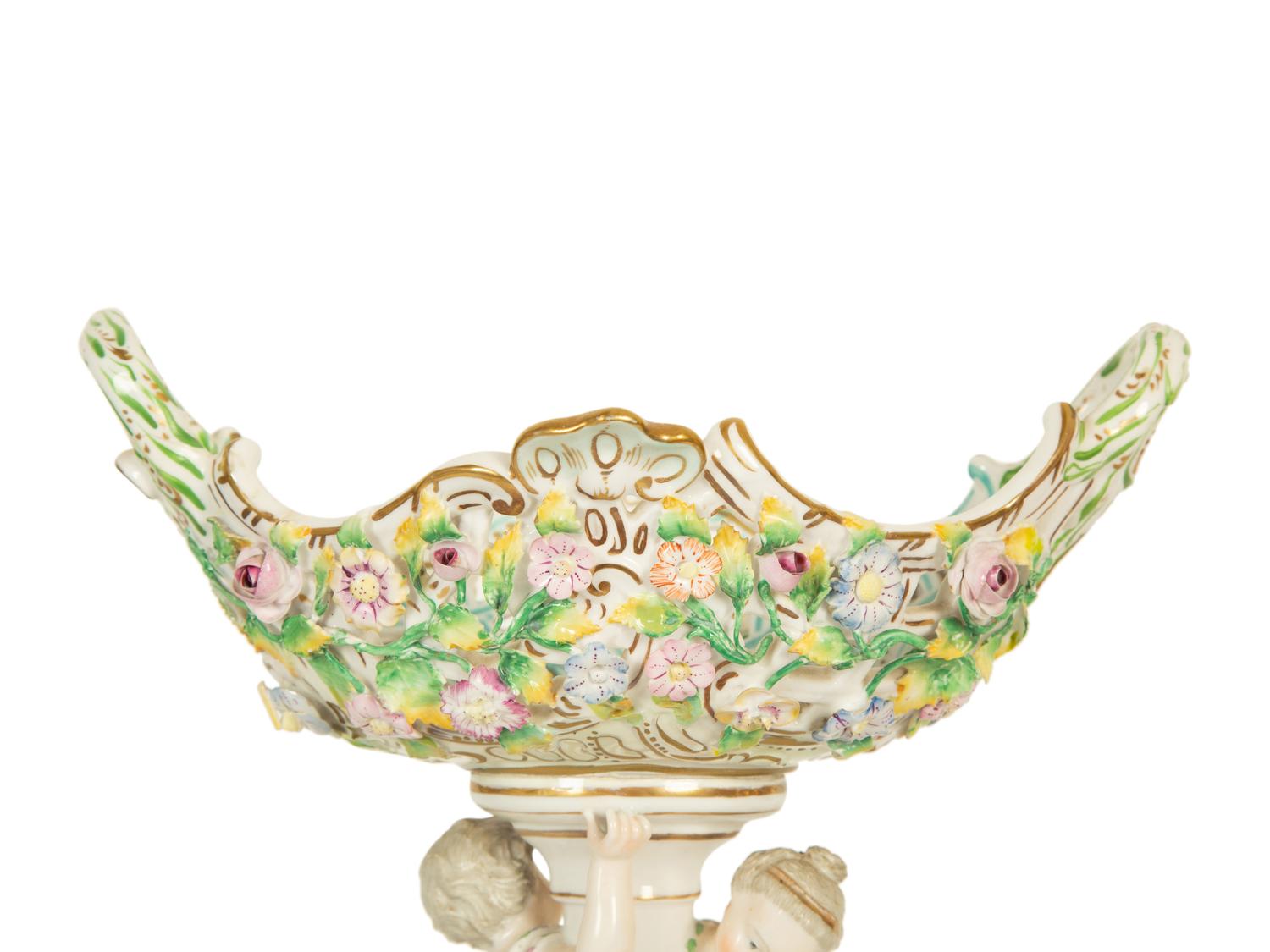 A German Porcelain Centerpiece With Oval Basket — 19th Century