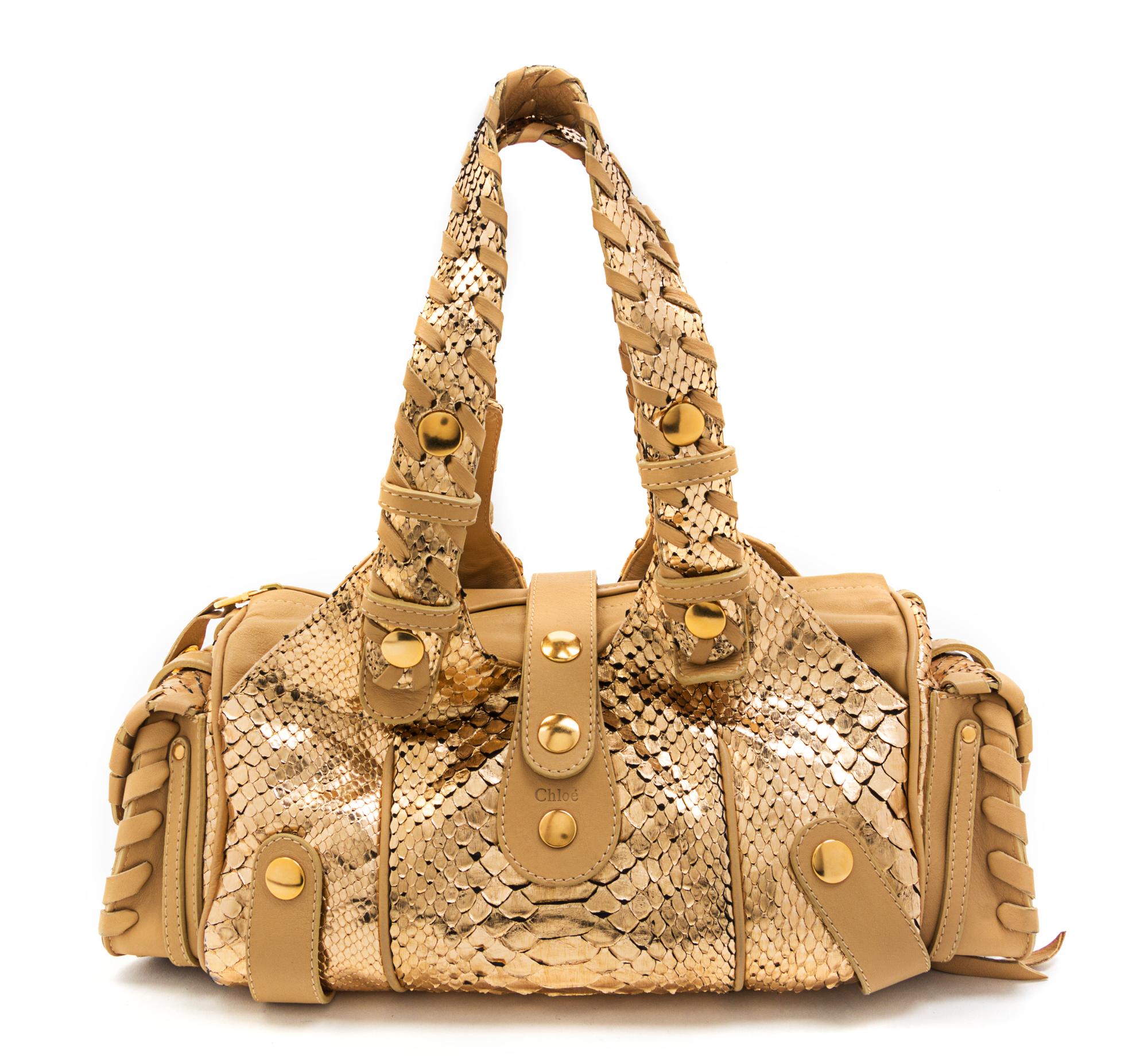 A Chloe Metallic Python Silverado Bag, 15 1/2 x 7 x 6 inches.