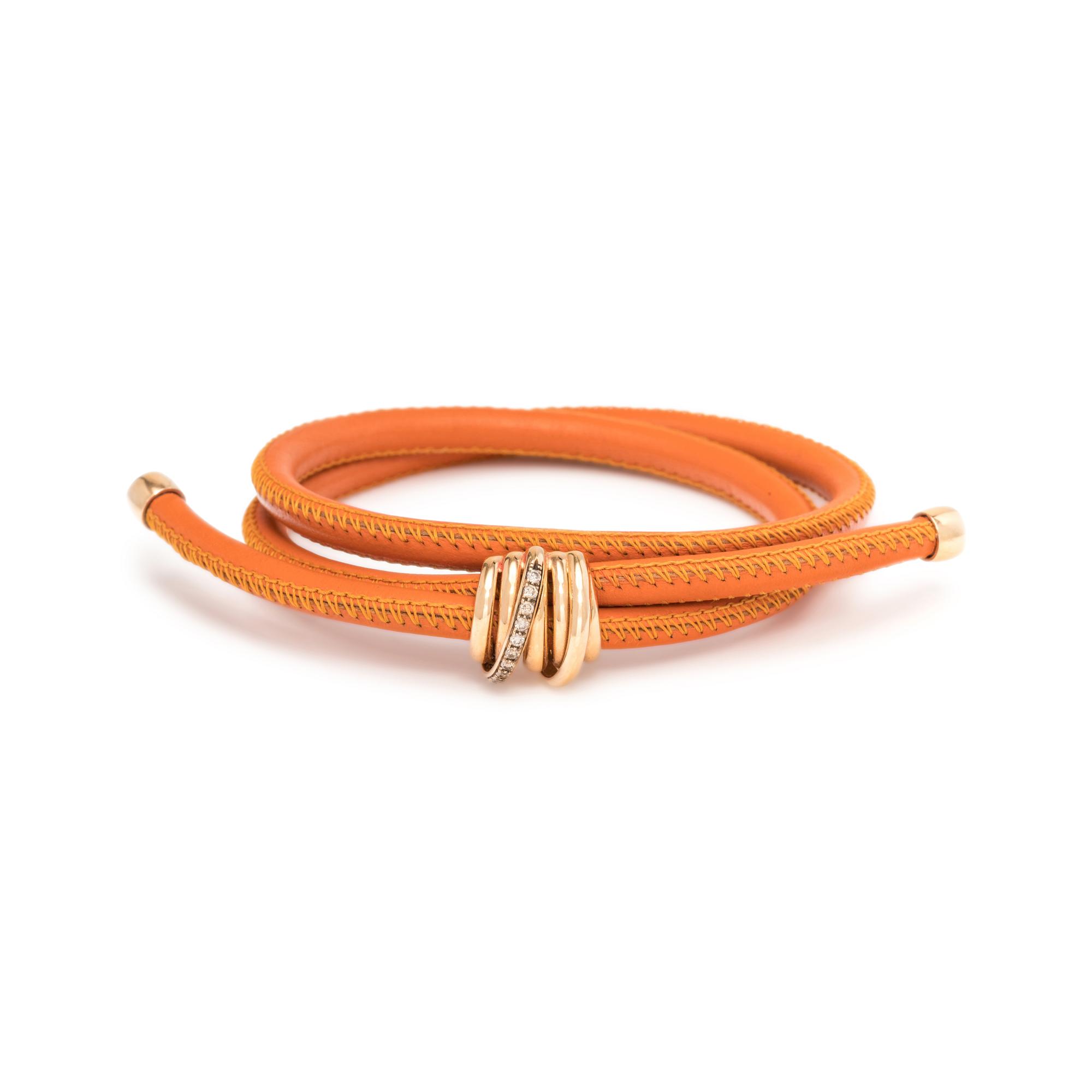 DE GRISOGONO, ORANGE LEATHER AND DIAMOND 'ALLEGRA' BRACELET