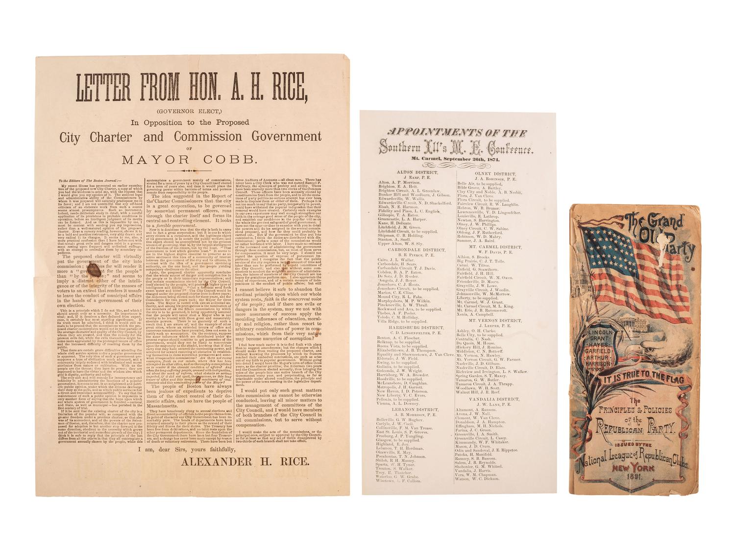 [POLITICS]. A group of Republican ballots and broadsides including Benjamin HARRISON and James G. BLAINE.