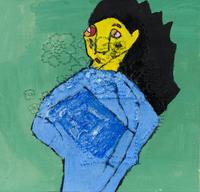 Untitled (Yellow Faced Woman in Blue Dress with Flowers)