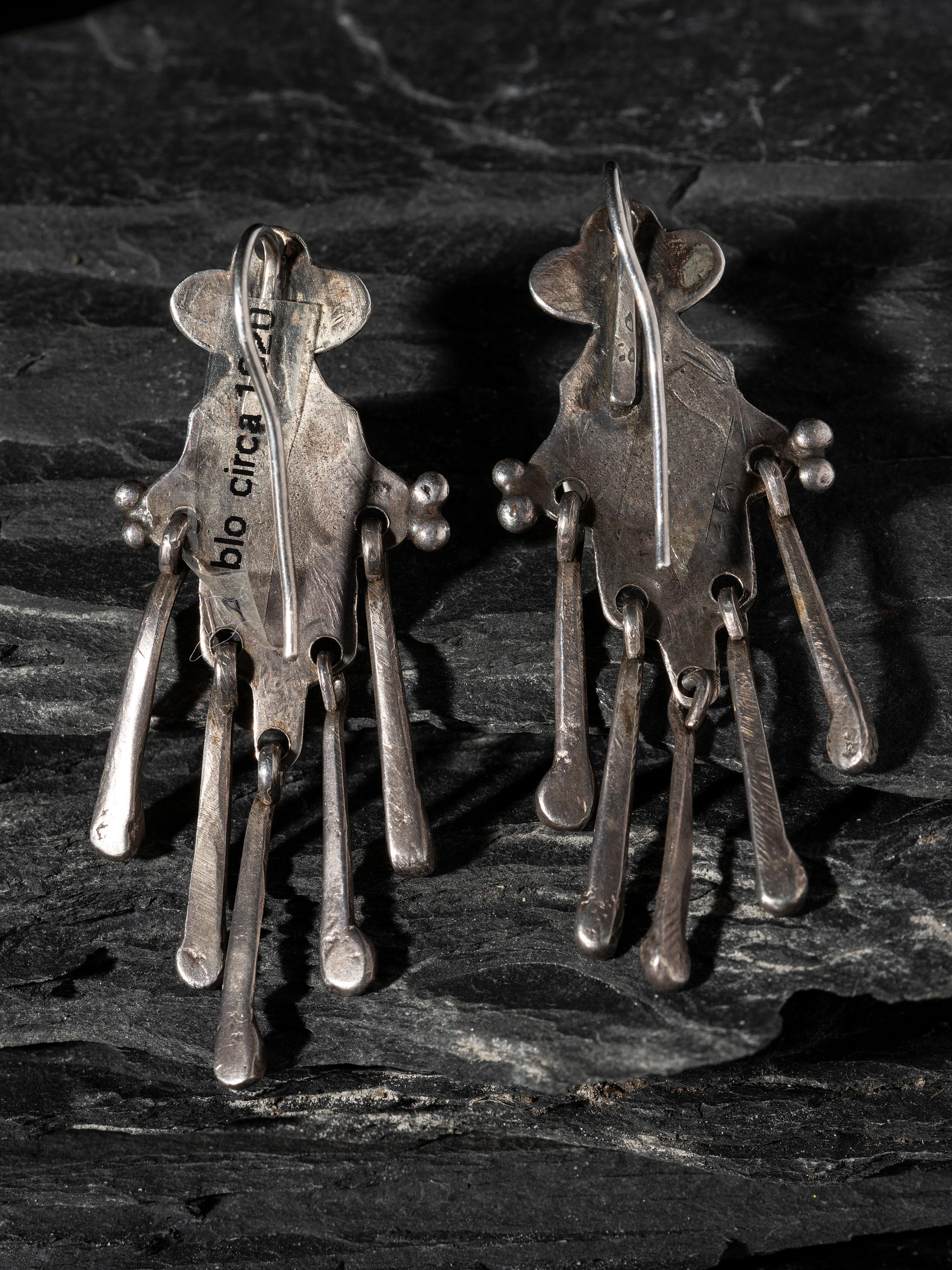 Early Pueblo or Navajo Silver and Turquoise Hook Earrings