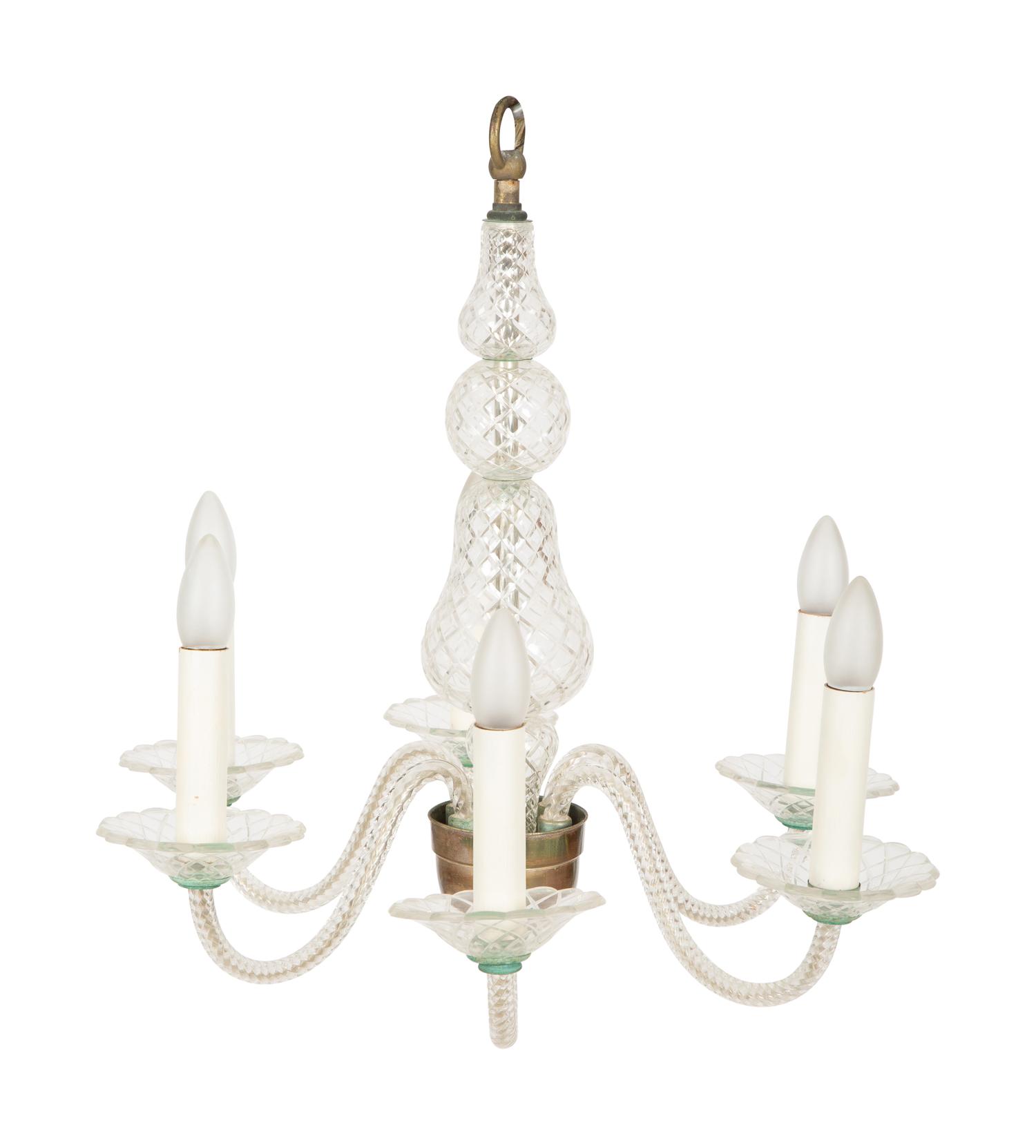 A Venetian Style Glass Six-Light Chandelier