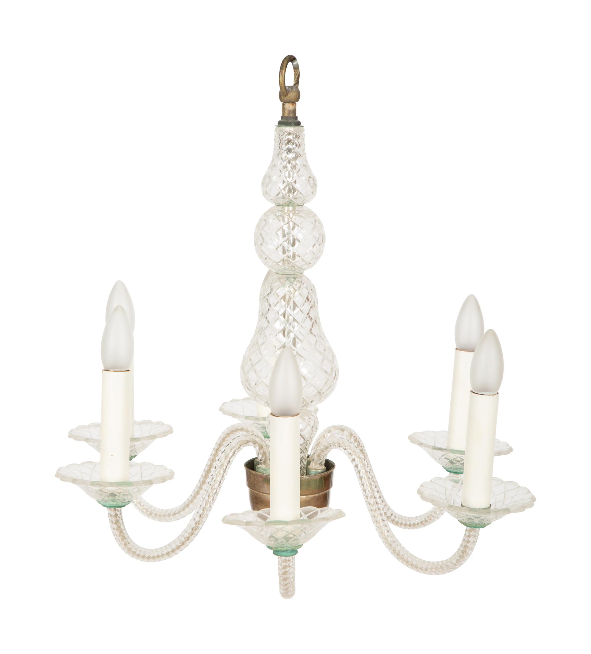 A Venetian Style Glass Six-Light Chandelier