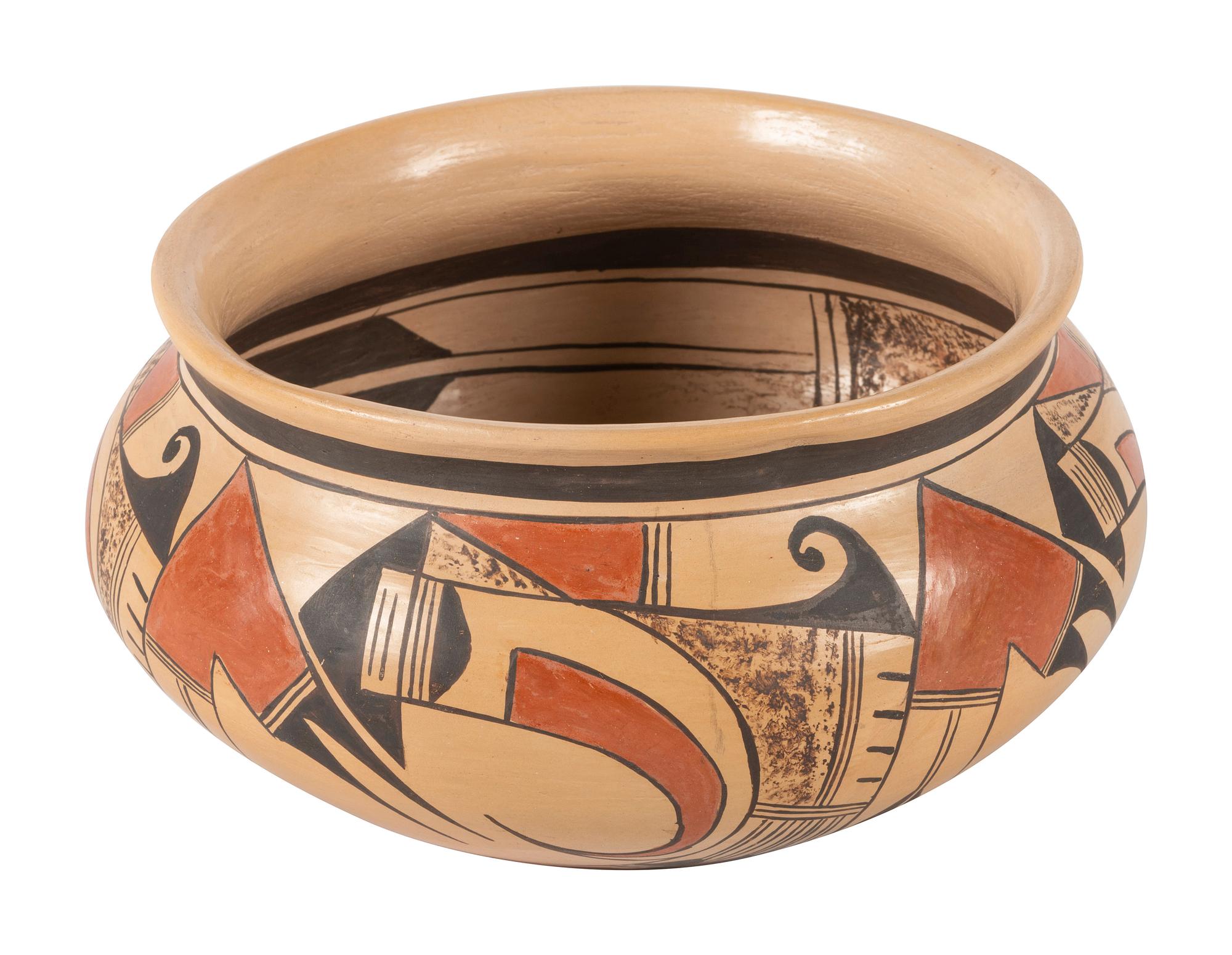 Polychrome Pottery Bowl, with Flared Rim