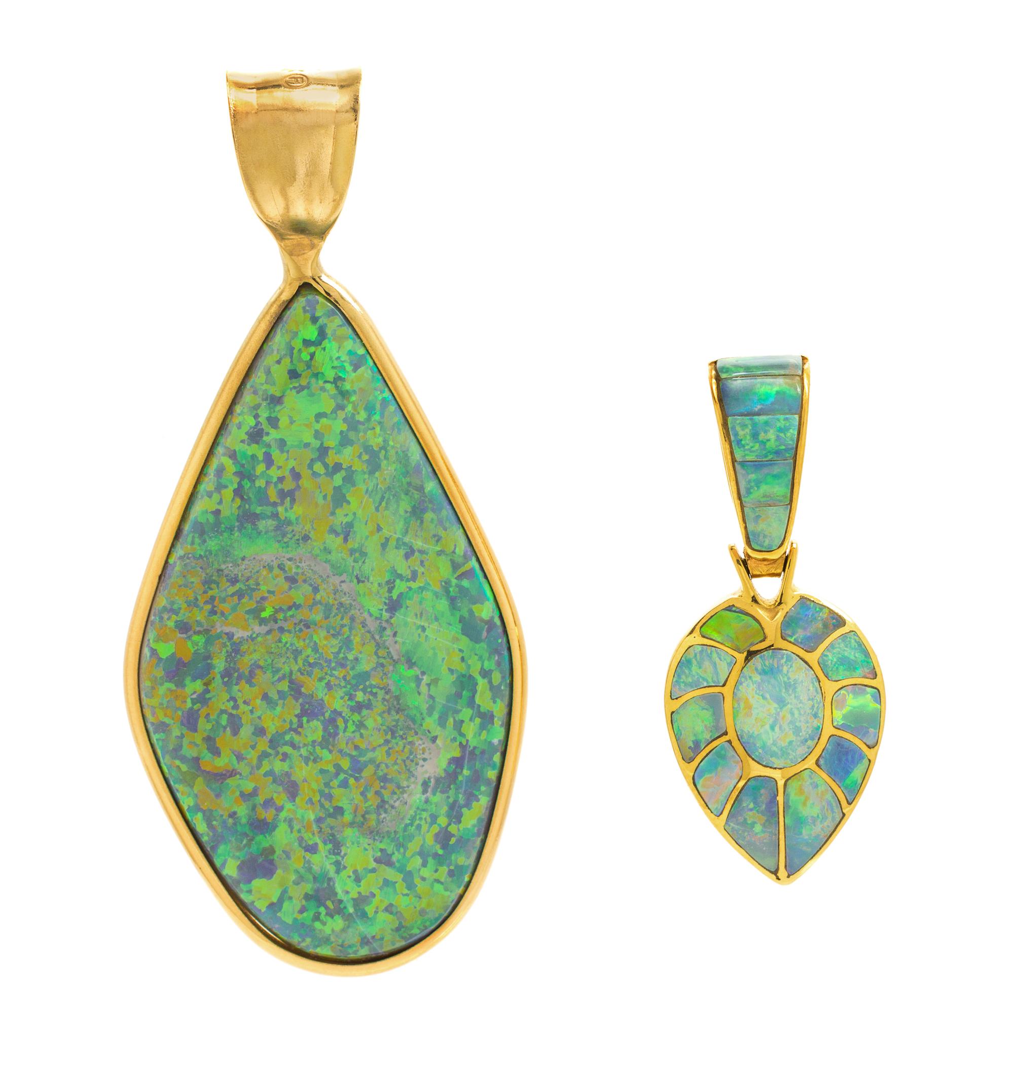 A Collection of Yellow Gold and Opal Pendants, 12.50 dwts.